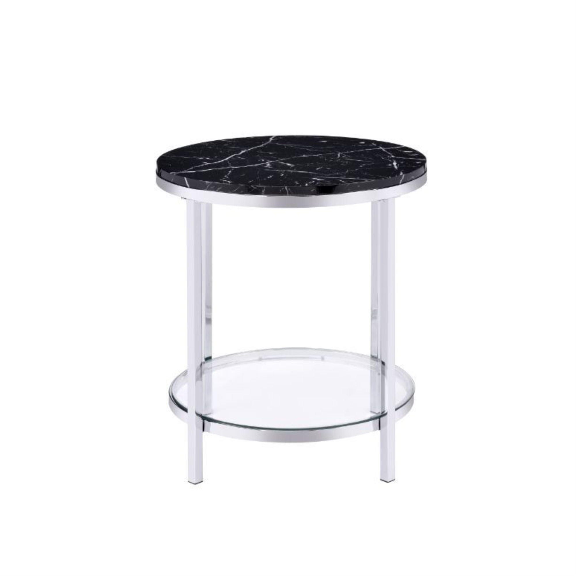 End Table  Faux Black Marble & Chrome Finish 82477
