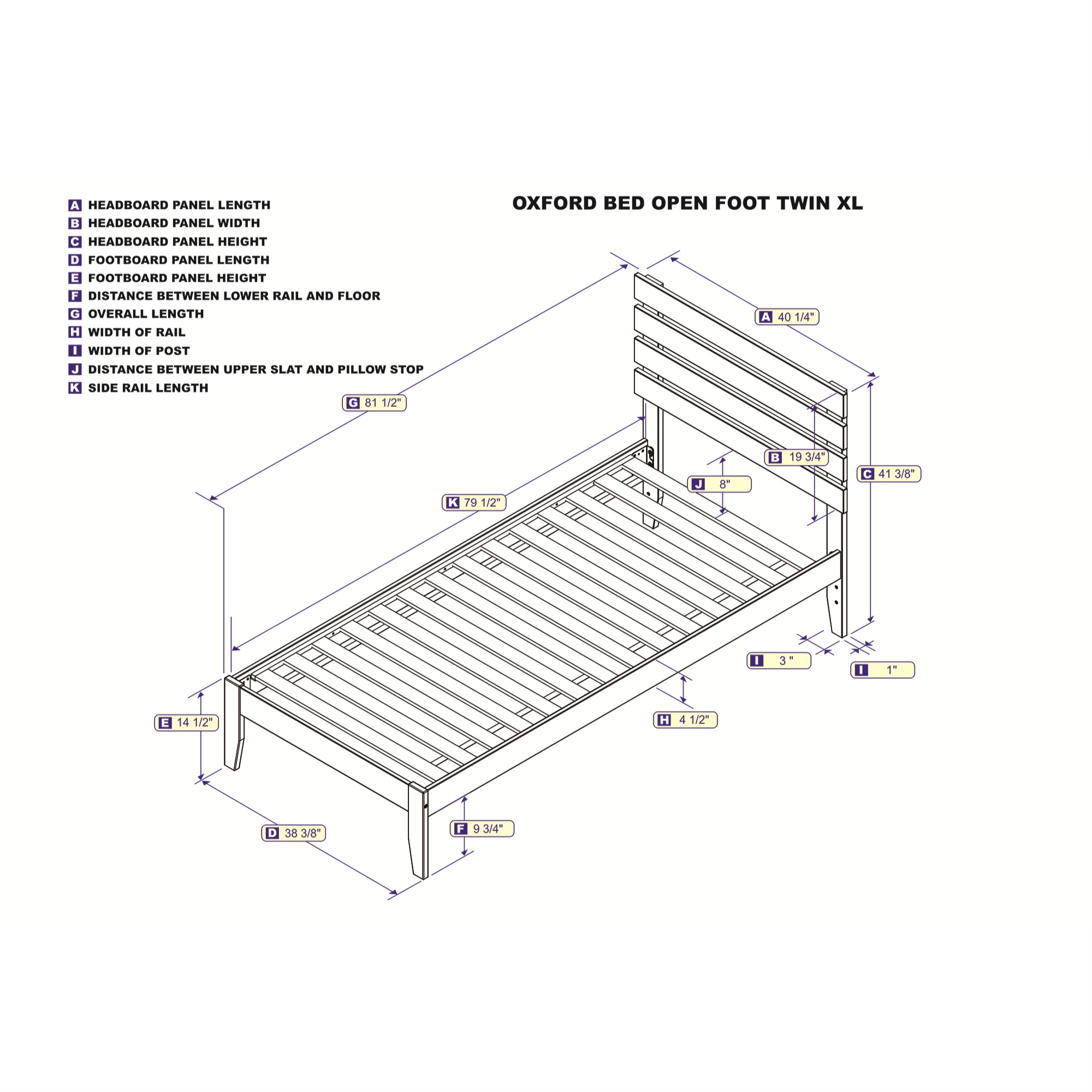 Oxford Twin Extra Long Bed with USB Turbo Charger
