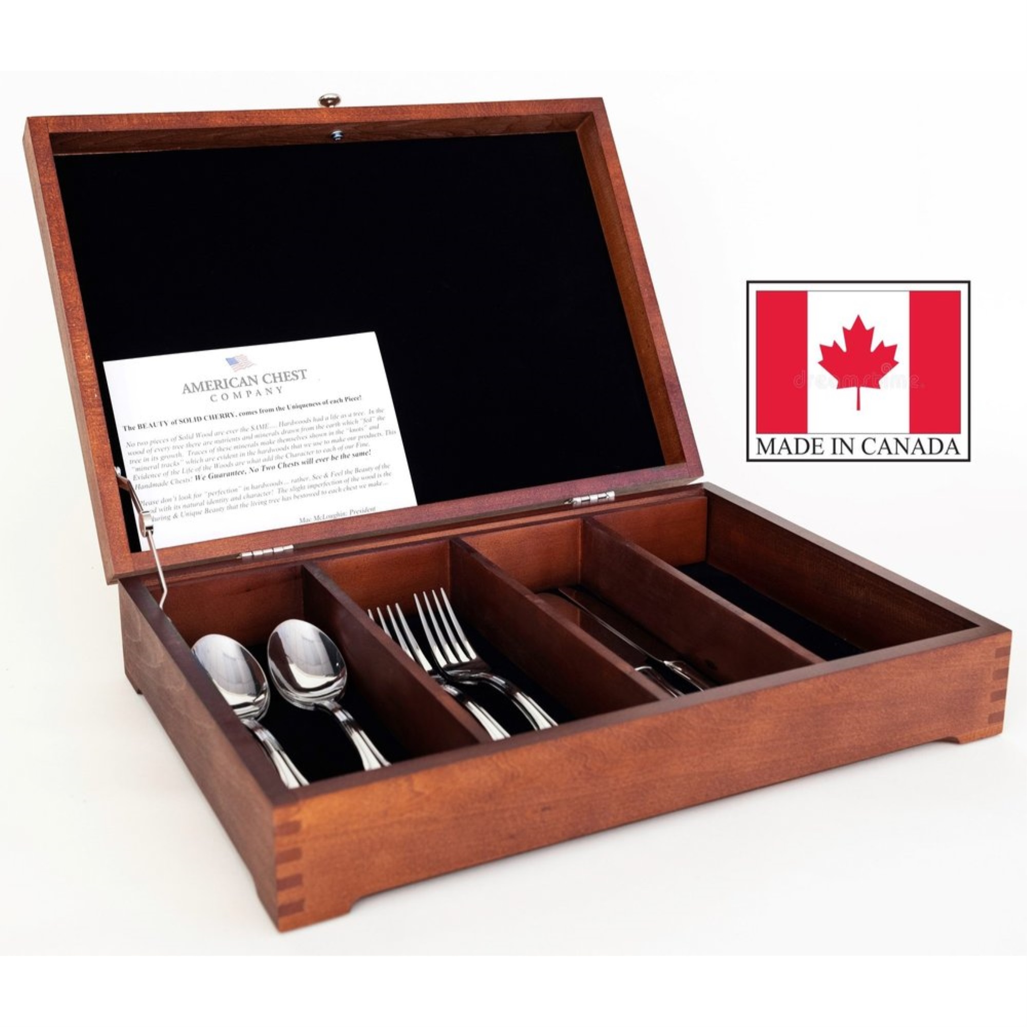 AMERICAN CHEST COMPANY Canadian Antique Pine Divided Flatware Chest for
