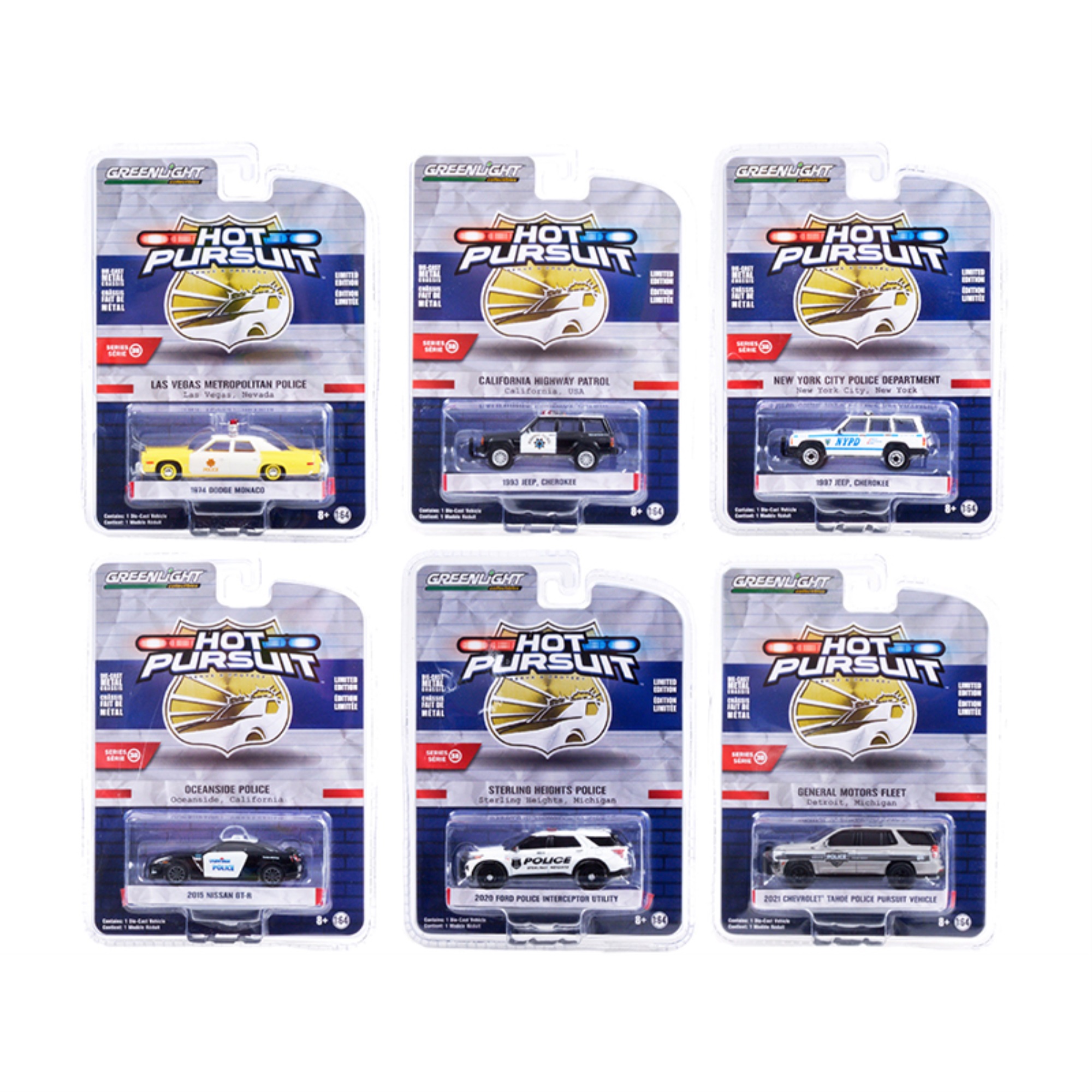 GreenLight \Hot Pursuit\ Set of 6 Police Cars Series 38 1/64 Diecast Model Cars by Greenlight"""