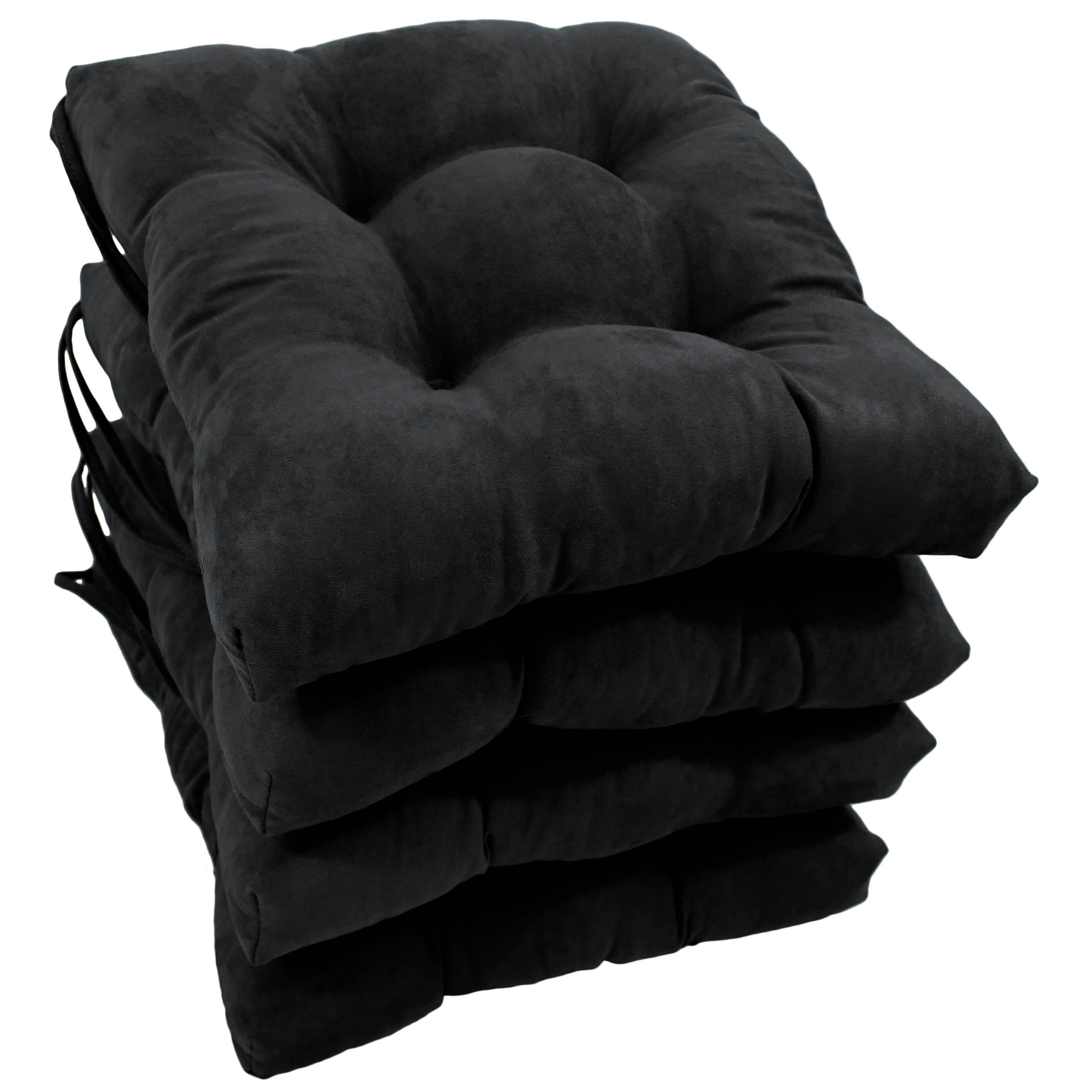 16-inch Solid Micro Suede Square Tufted Chair Cushions (Set of 4)
