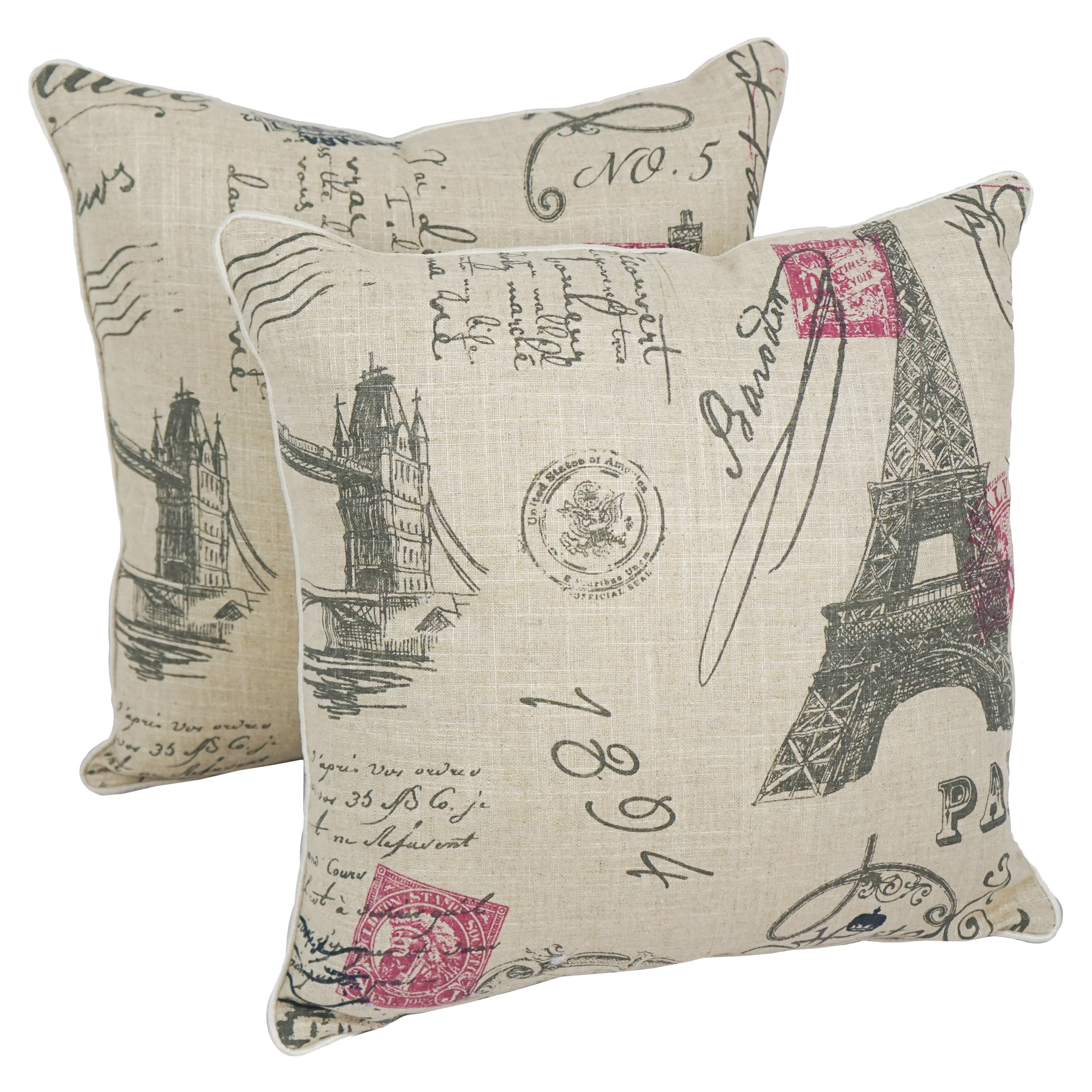 Blazing Needles 18-inch Corded Throw Pillows with Inserts (Set of 2) - European Travels