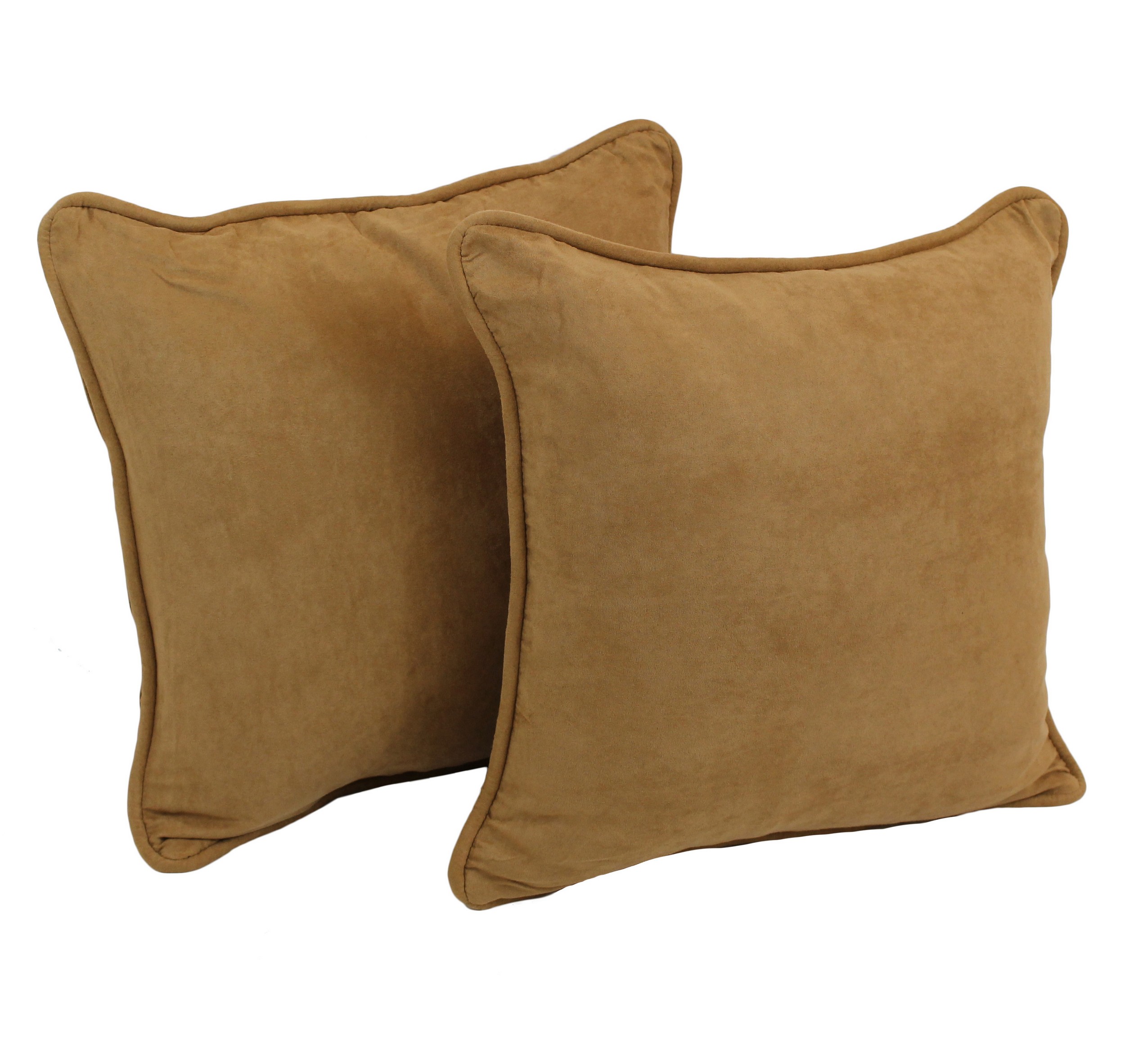 18-inch Double-corded Solid Microsuede Square Throw Pillows with Inserts (Set of 2) - Camel