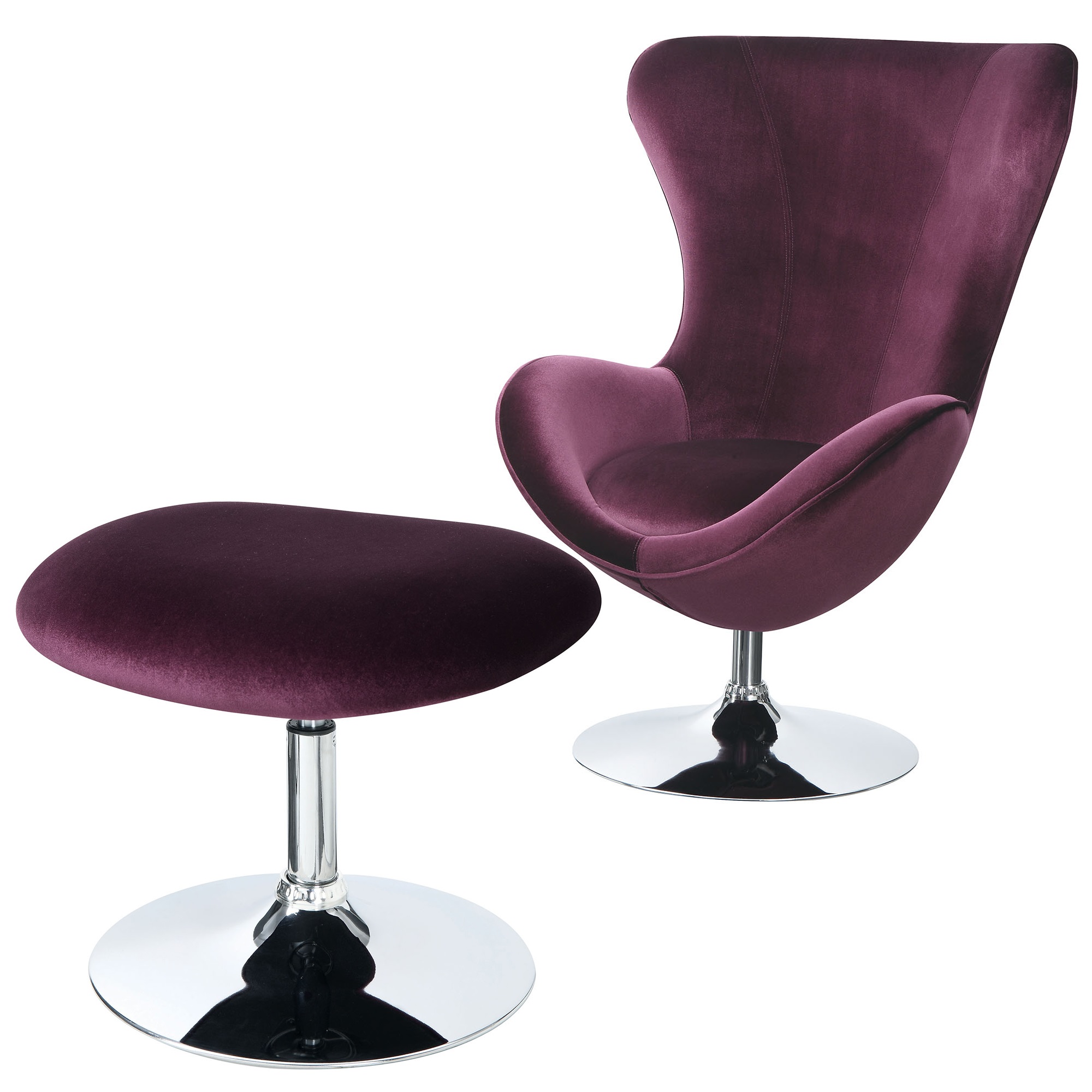 With Ottoman And Tubular Base, Set Of 2, Purple