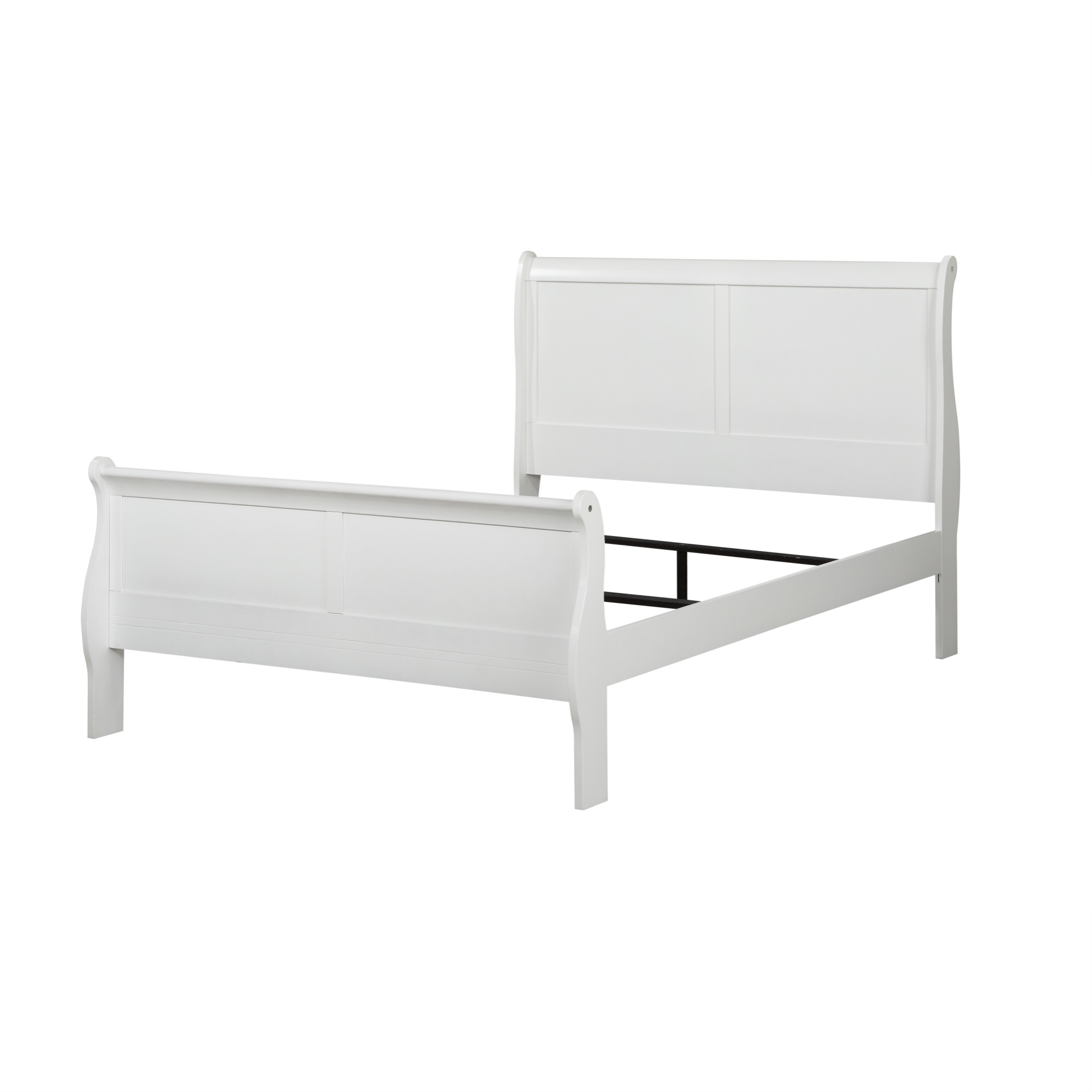 Wooden Full Bed with Panel Design Sleigh Headboard and Footboard, White