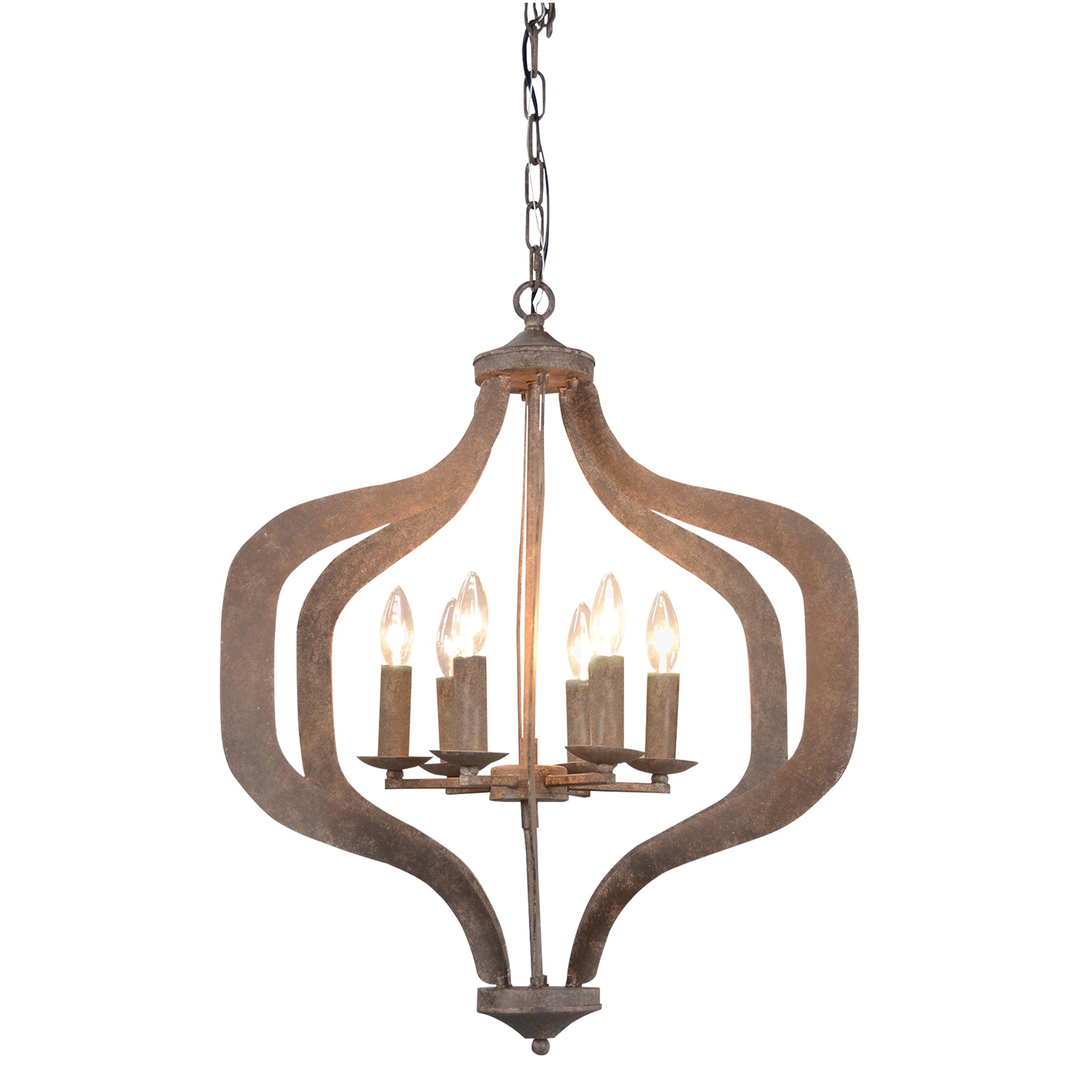 Chandelier With Caged Design, Rustic Bronze