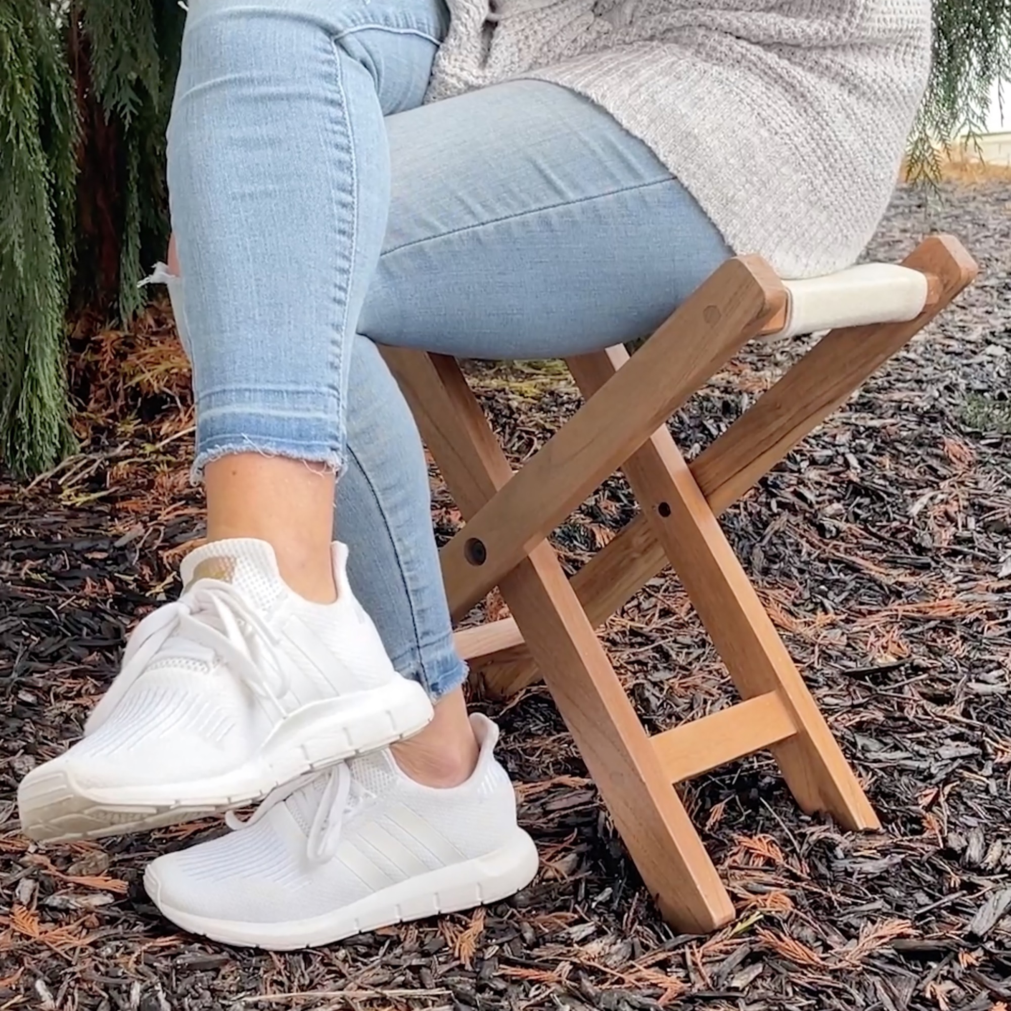Amerihome Acacia And Canvas Folding Stool