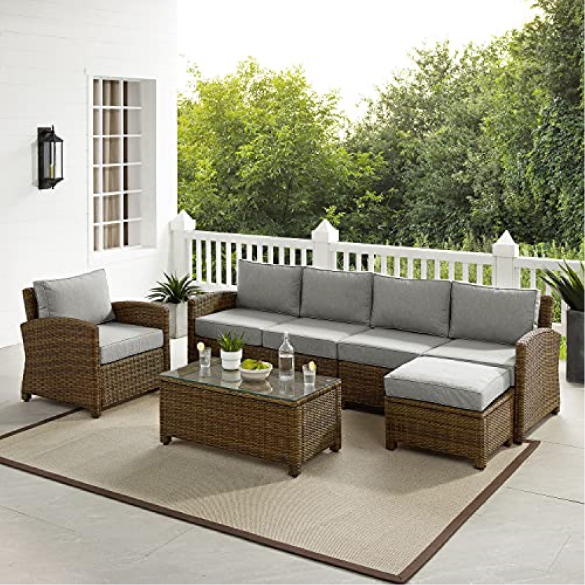 Crosley Bradenton 5Pc Outdoor Wicker Sectional Set Left Loveseat