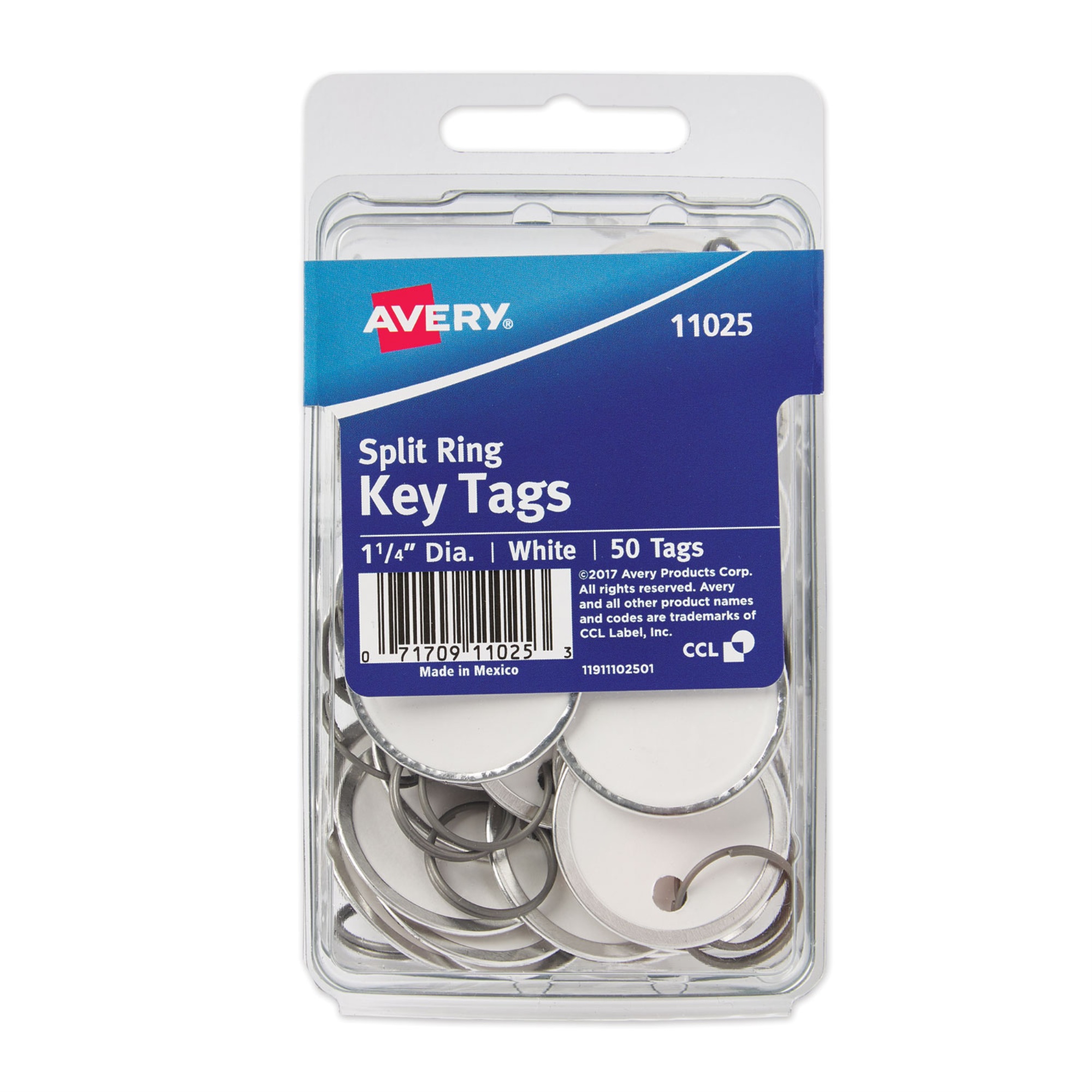 Avery Key Tags With Split Ring ,Tag,Key,Mtl Rim,50/Pk,Wht