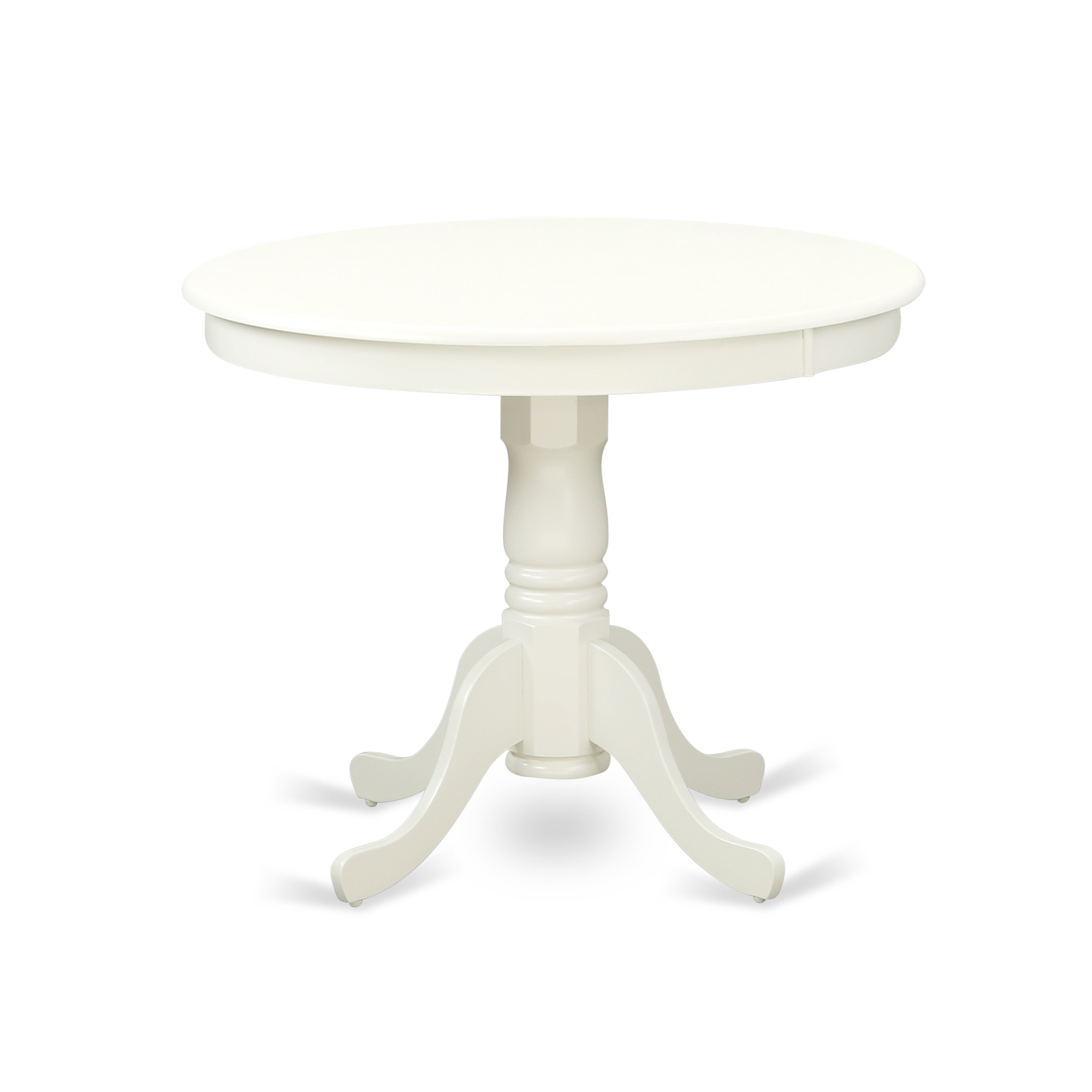 East West Furniture Amab3-Lwh-02 3 Piece Kitchen Table Set Consists Of 1 Pedestal Dining Table And 2 Light Beige Linen Fabric Parson Dining Chairs With High Back - Linen White Finish