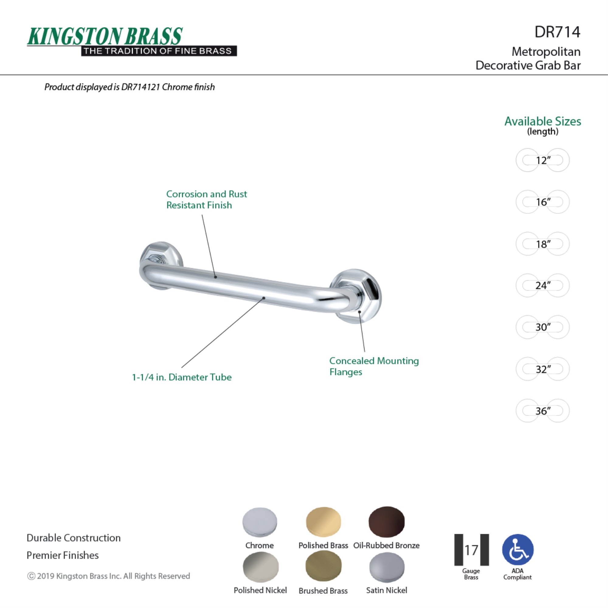 Kingston Brass Dr714182 Metropolitan 18"" Grab Bar  Polished Brass