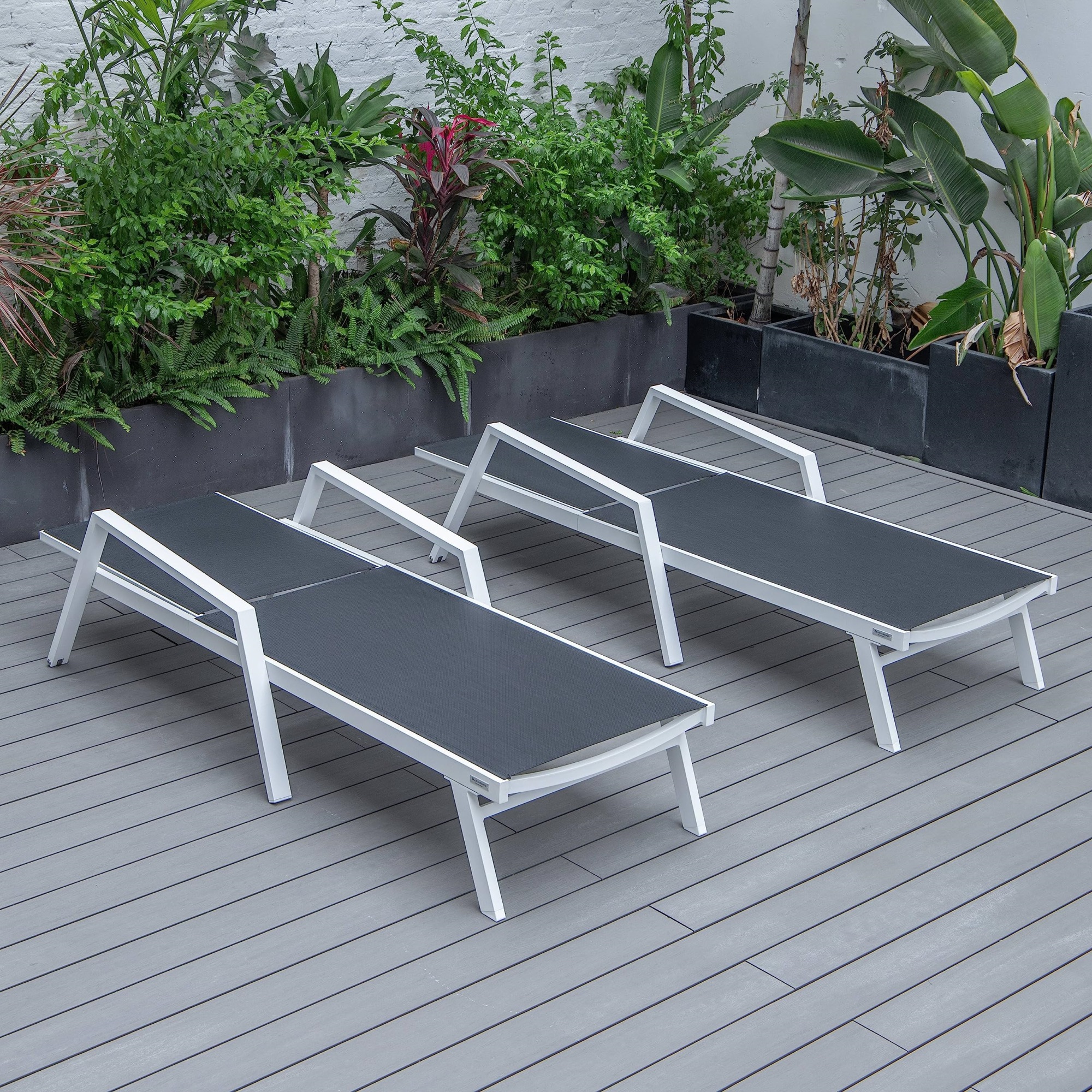 Leisuremod Marlin Patio Chaise Lounge Chair With Armrests In White Aluminum Frame  Set Of 2