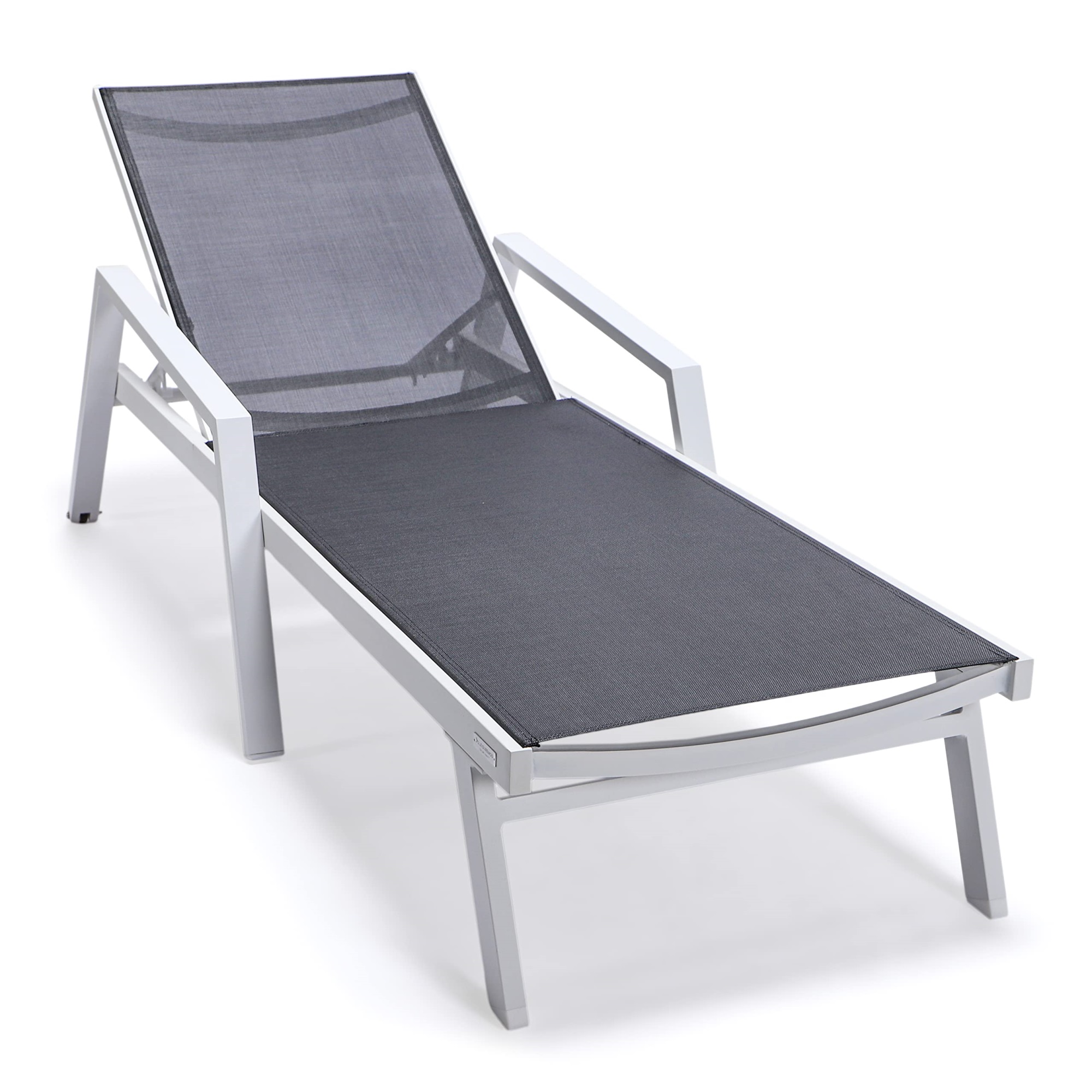 Leisuremod Marlin Patio Chaise Lounge Chair With Armrests In White Aluminum Frame  Set Of 2