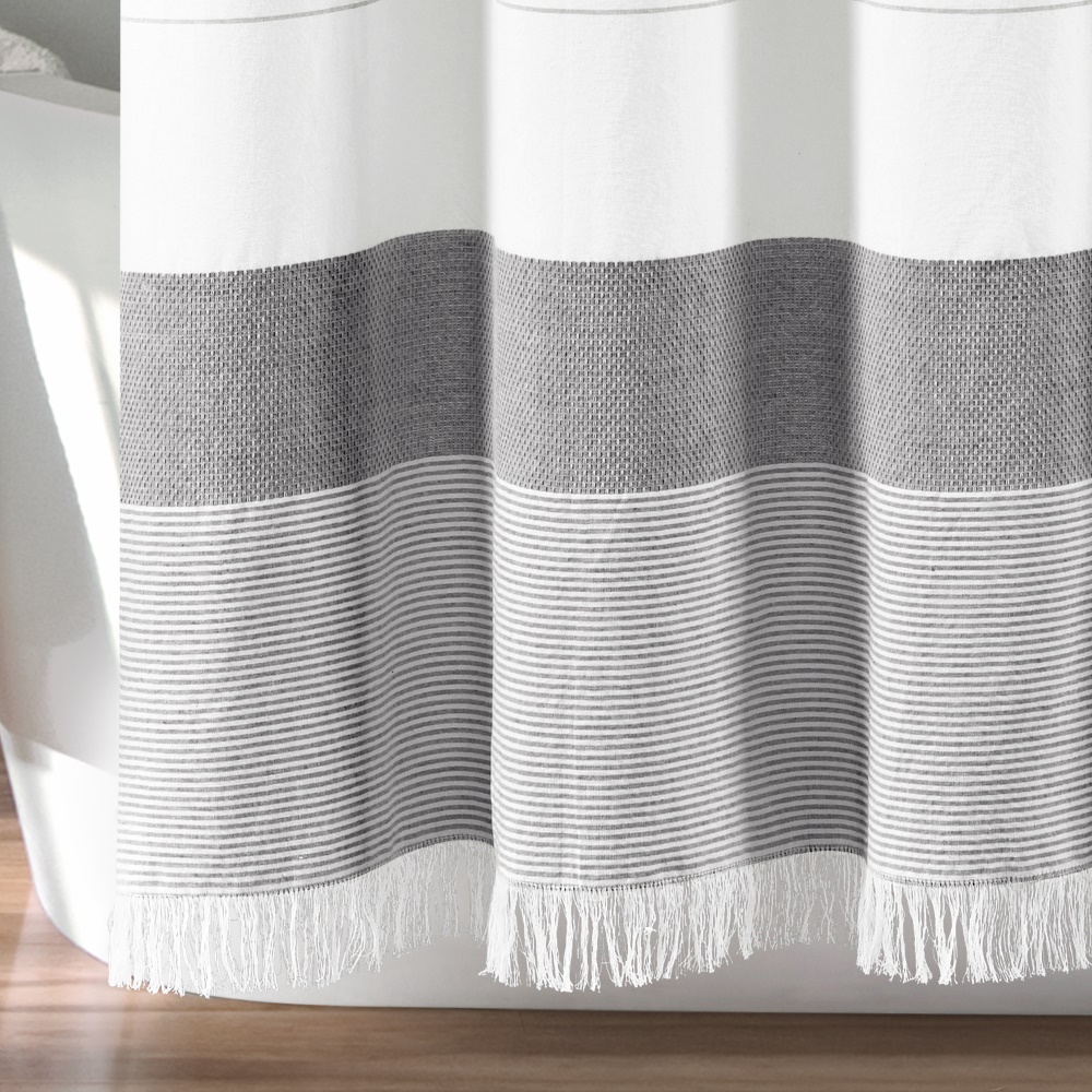 striped fringe shower curtain