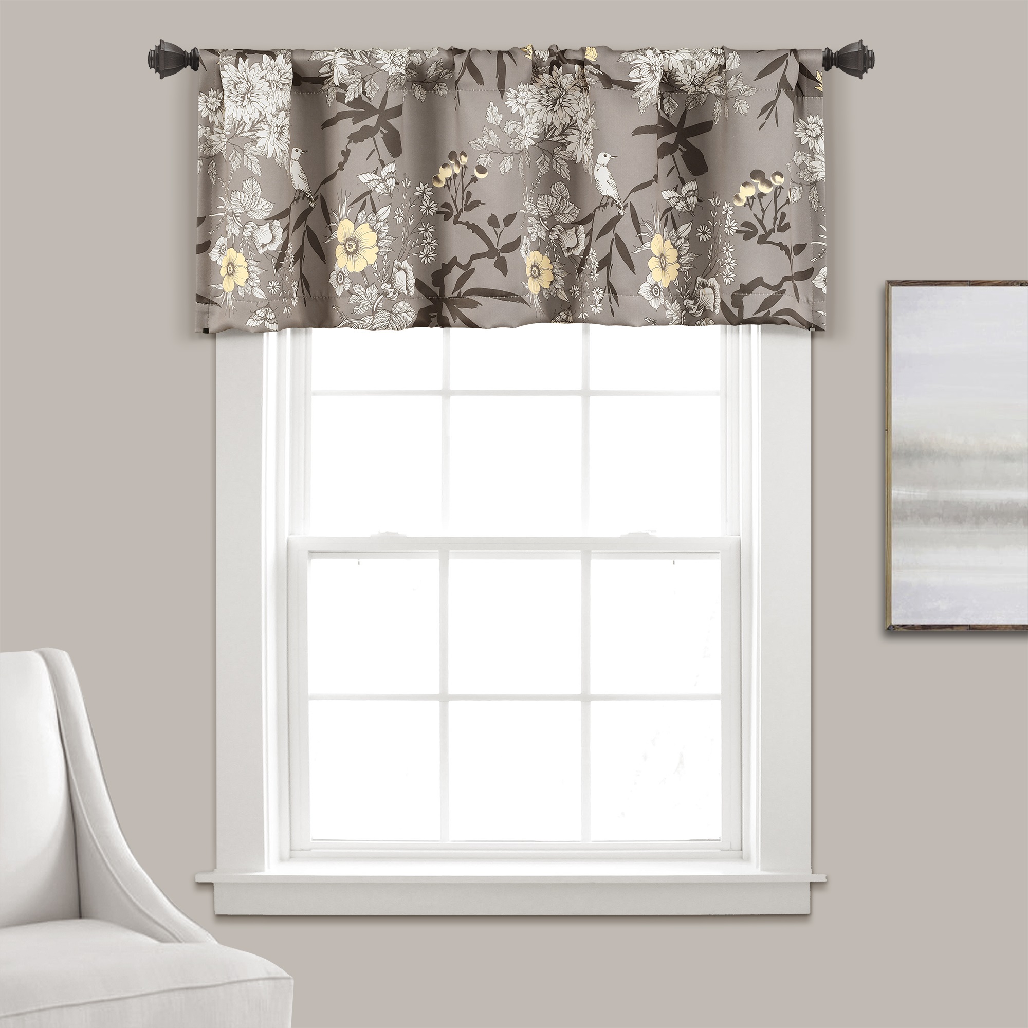 Lush Decor Botanical Garden Light Filtering Valance Gray Single 52X18