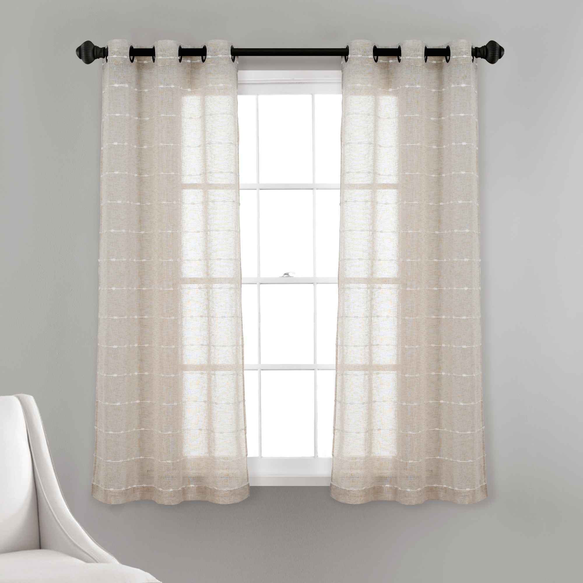 Lush Decor Farmhouse Textured Grommet Sheer Window Curtain Panels Beige ...