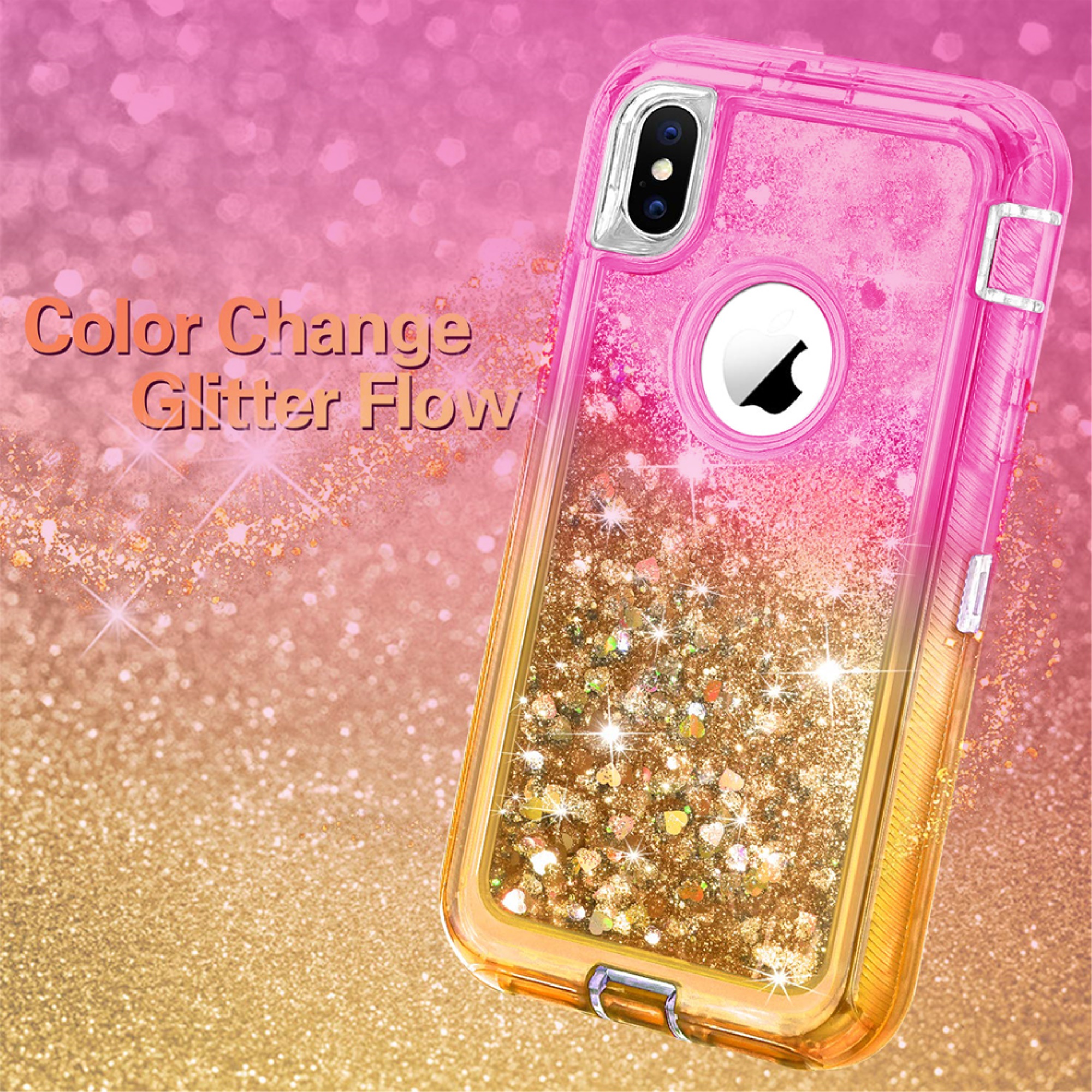 Apple iPhone XR Tough Defender Sparkling Liquid Glitter Heart Case