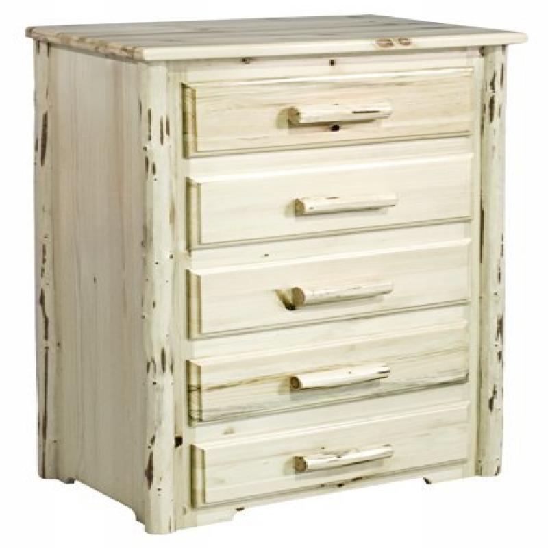 Montana Collection 5 Drawer Chest of Drawers, Clear Lacquer Finish