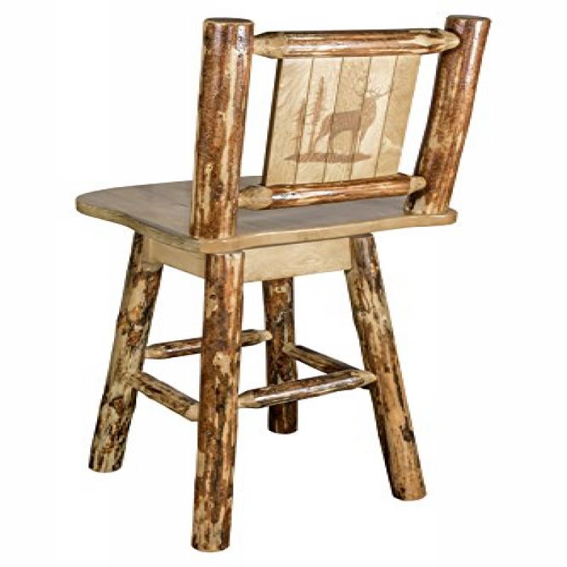 Glacier Country Collection Barstool w/ Back & Swivel w/ Laser Engraved Elk Design
