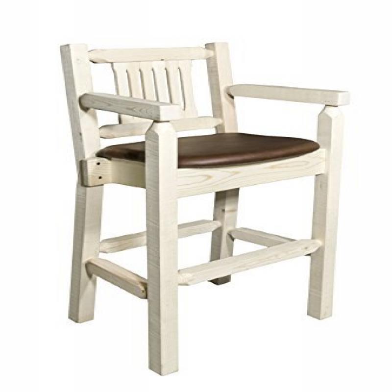 Homestead Collection Captain's Barstool, Clear Lacquer Finish w/ Upholstered Seat, Saddle Pattern