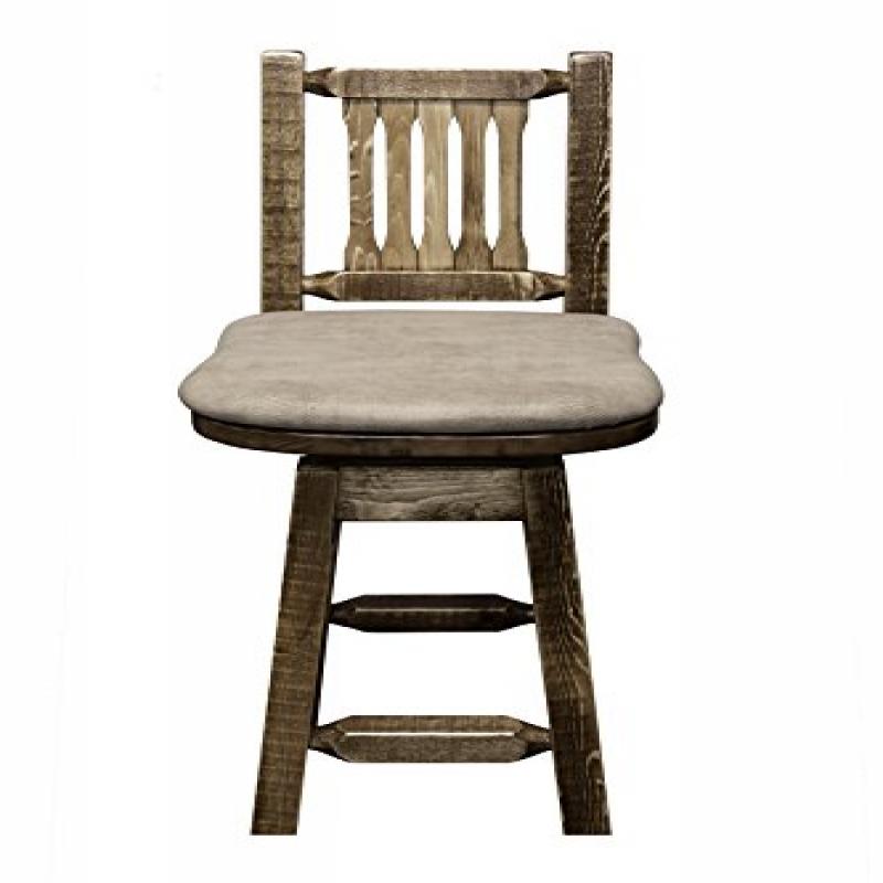 Homestead Collection Counter Height Barstool w/ Back & Swivel - Buckskin Upholstery, Stain & Lacquer Finish