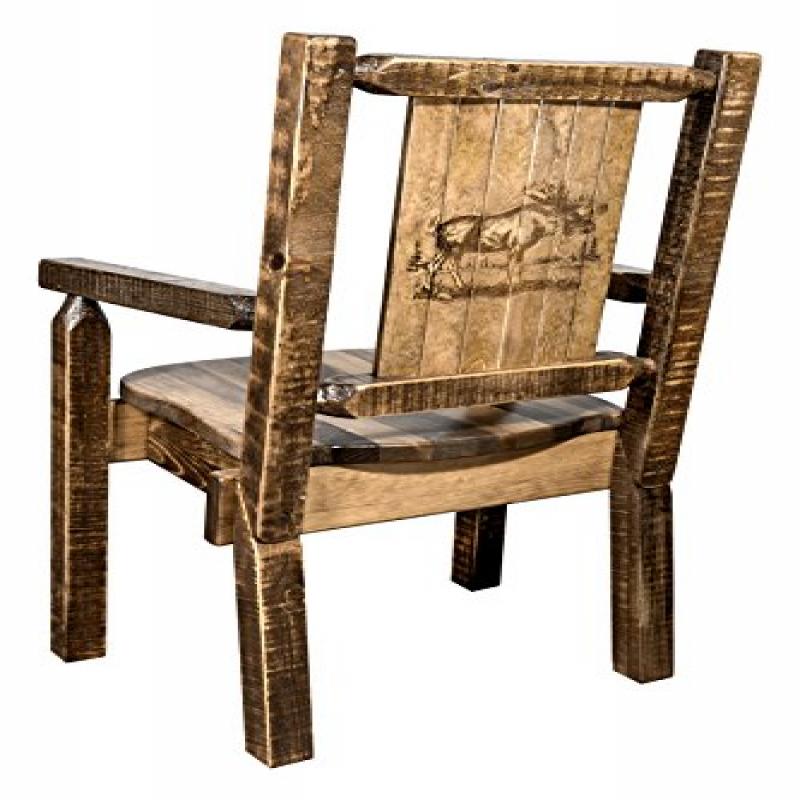 Homestead Collection Captain's Chair w/ Laser Engraved Moose Design, Stain & Lacquer Finish