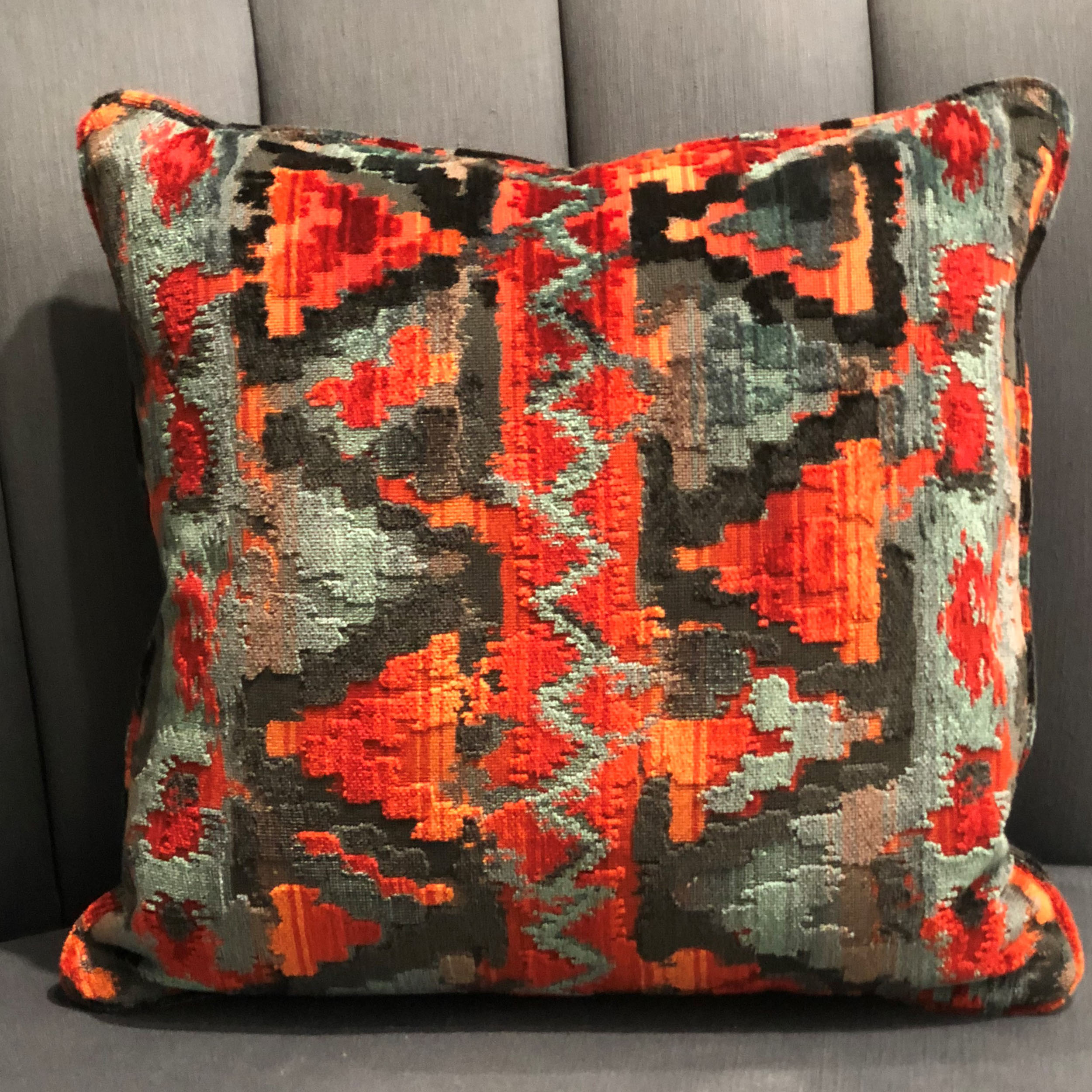 Plutus Sachi Love Red, Blue and Orange iKat Luxury Throw Pillow Double sided  26" x 26"