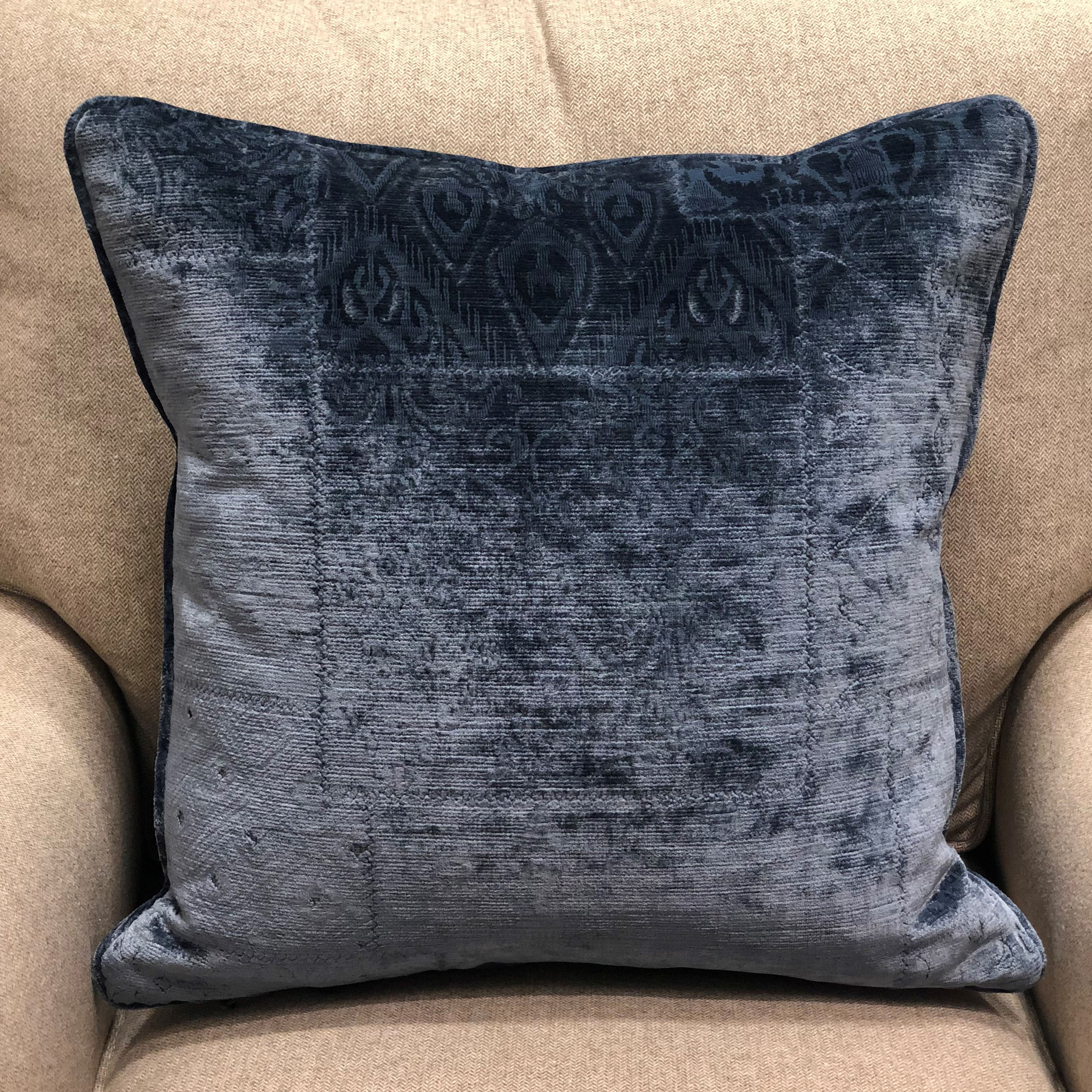 Plutus Bleu Velour Blue Luxury Throw Pillow Double sided  20" x 30" Queen