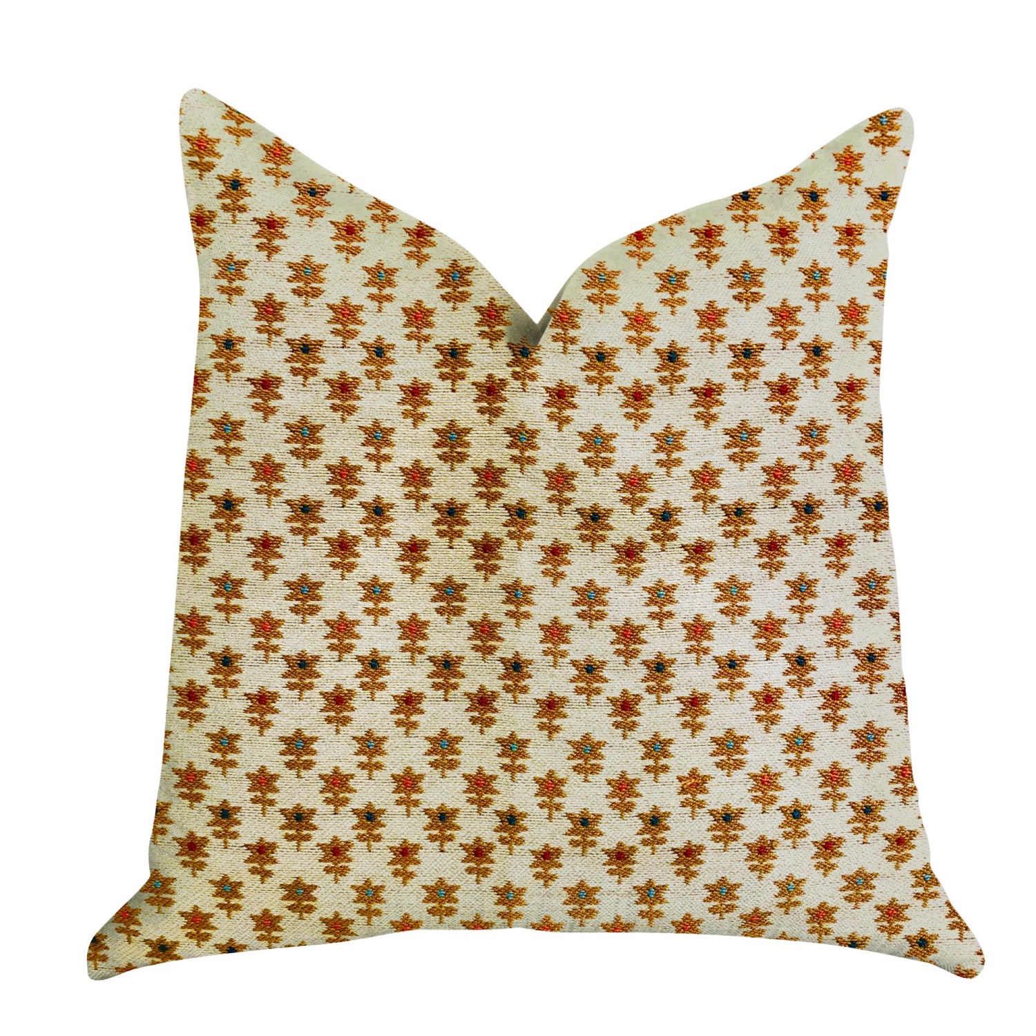 Plutus Rosy Posse Orange and Tan Floral Luxury Throw Pillow - Double sided  18" x 18"