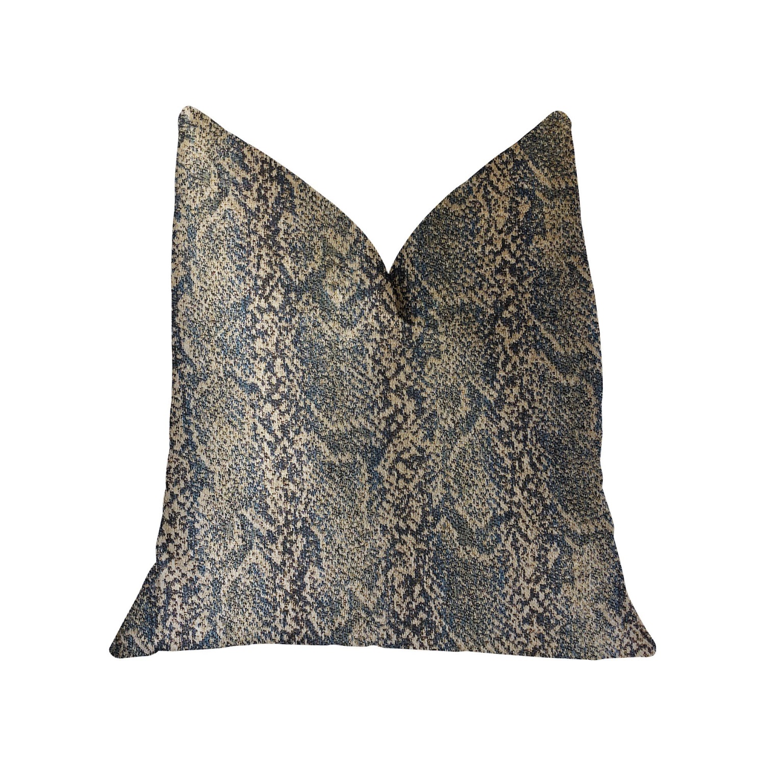 Plutus Exotic Phantom  Blue and Gold Luxury Throw Pillow - Double sided  20" x 30" Queen