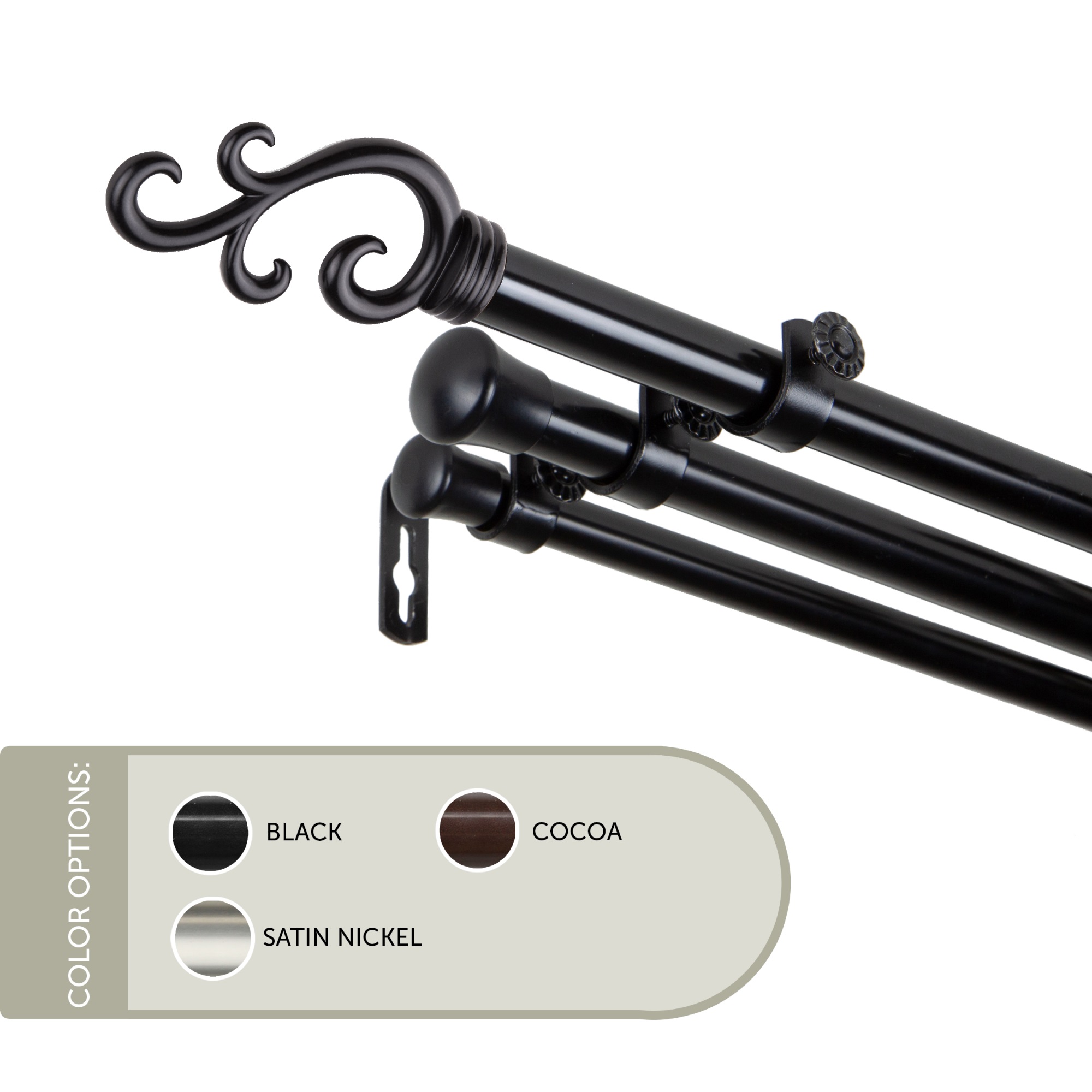 Astamoda 13/16 inch Mosey Triple Curtain Rod 4884" Black