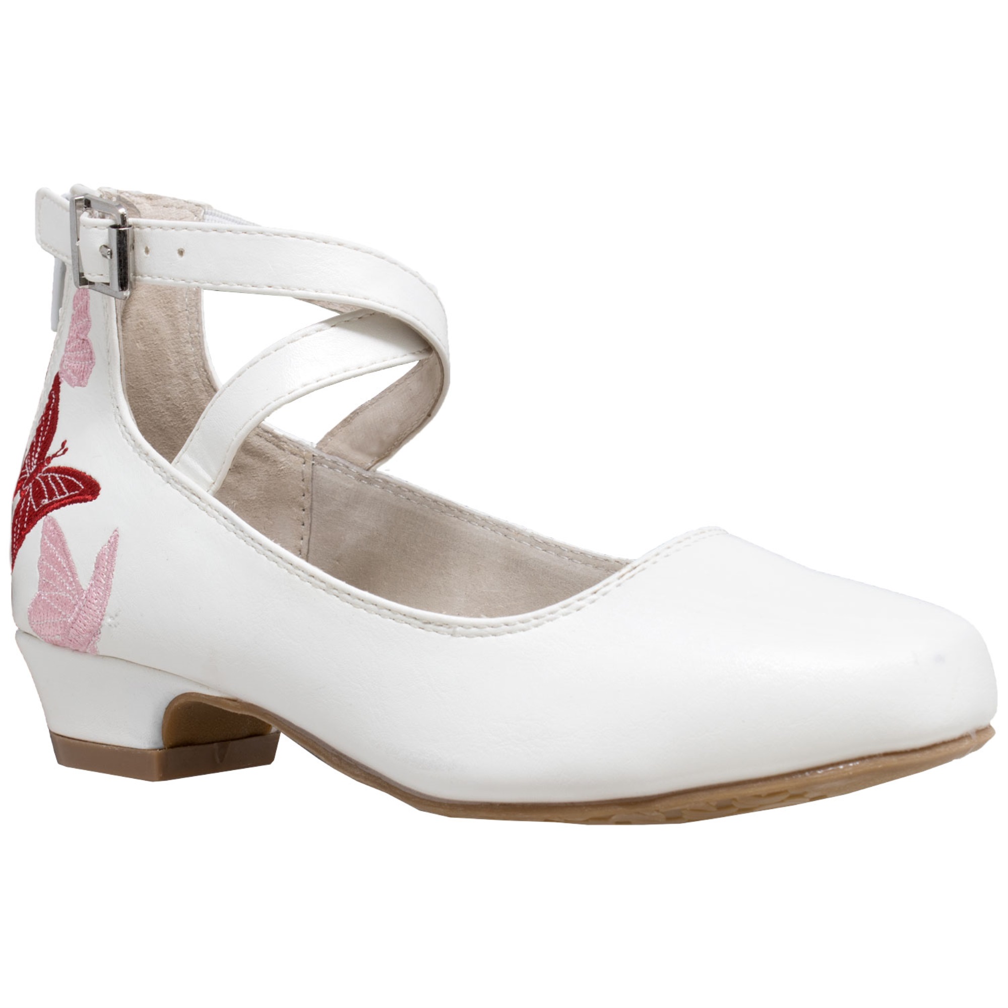 Kids Dress Shoes Embroidered Butterfly Mary Jane Block Heel Pumps White SZ 1 | eBay