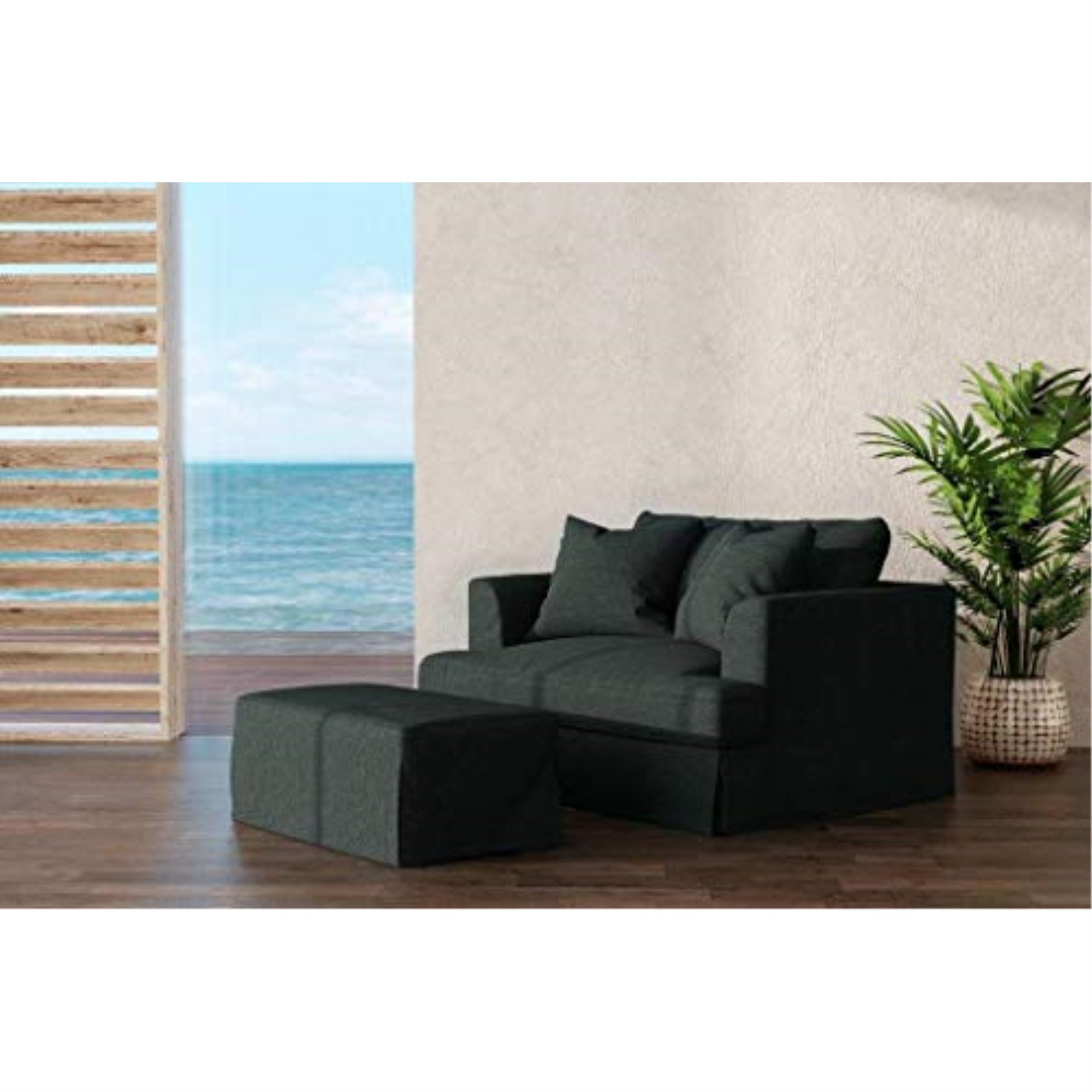 Sunset Trading Newport Slipcovered 52" Wide Chair and A Half with Ottoman | S...