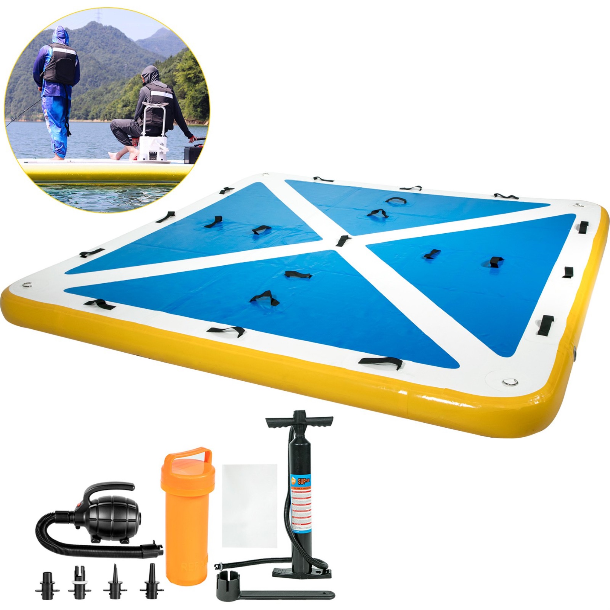 VEVOR Inflatable Dock Platform, Pvc Floating Fishing Dock 8x6 Ft W