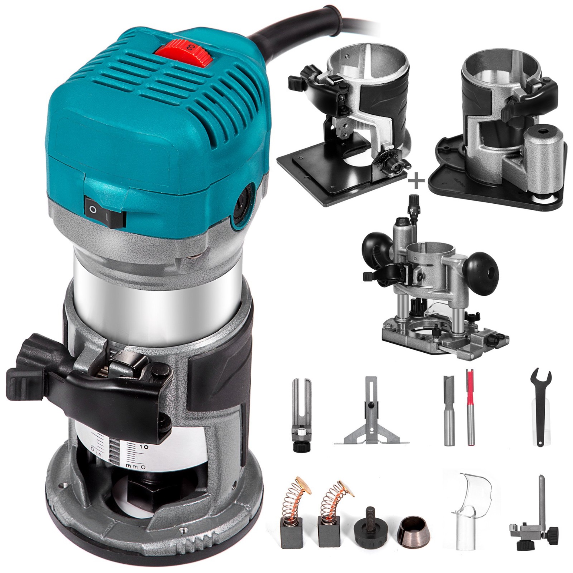 VEVOR Compact Router With 3 Bases Variable Speed Plunge Base FixedBase