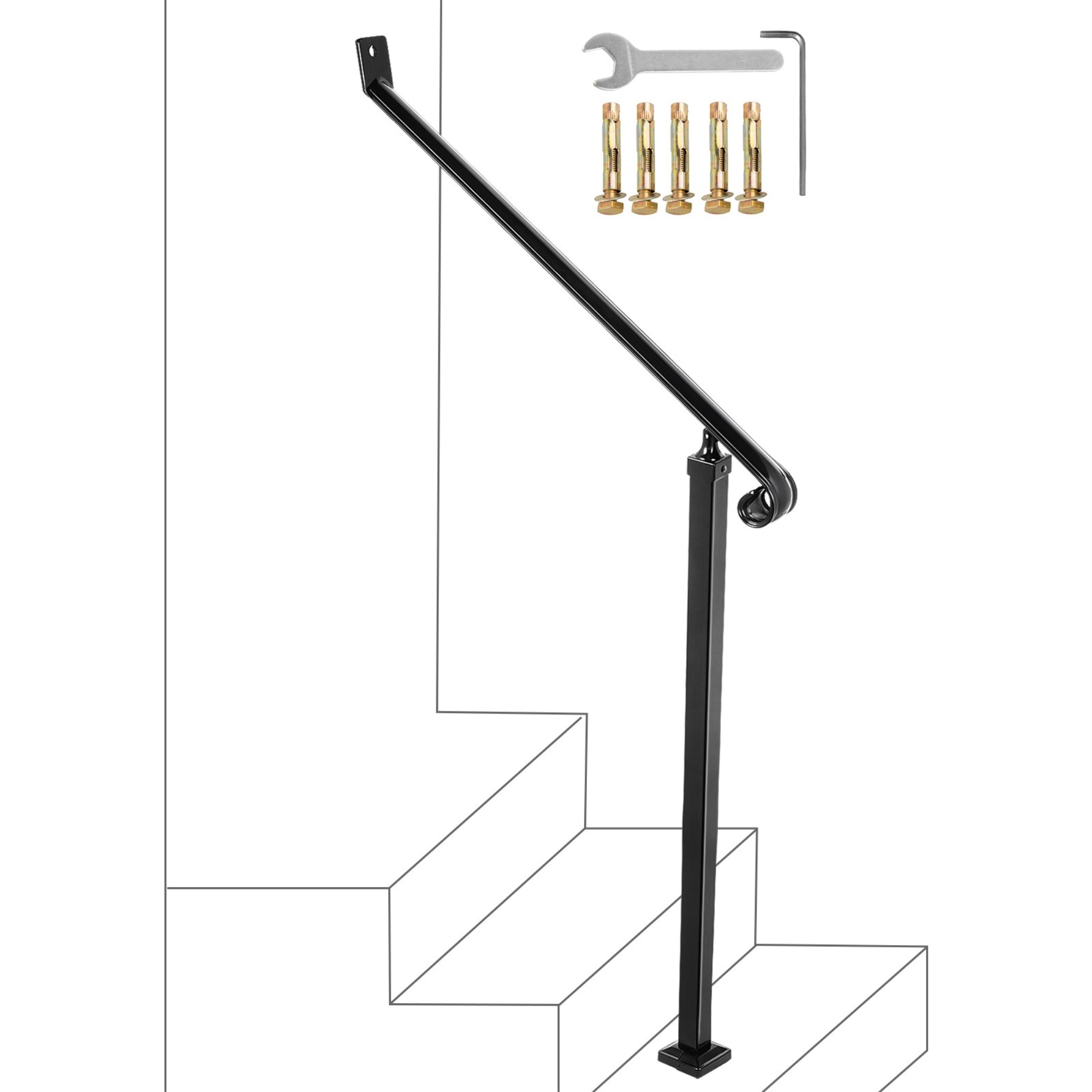 VEVOR Wrought Iron Handrail Railing For Stairs 2 Steps Iron Handrails