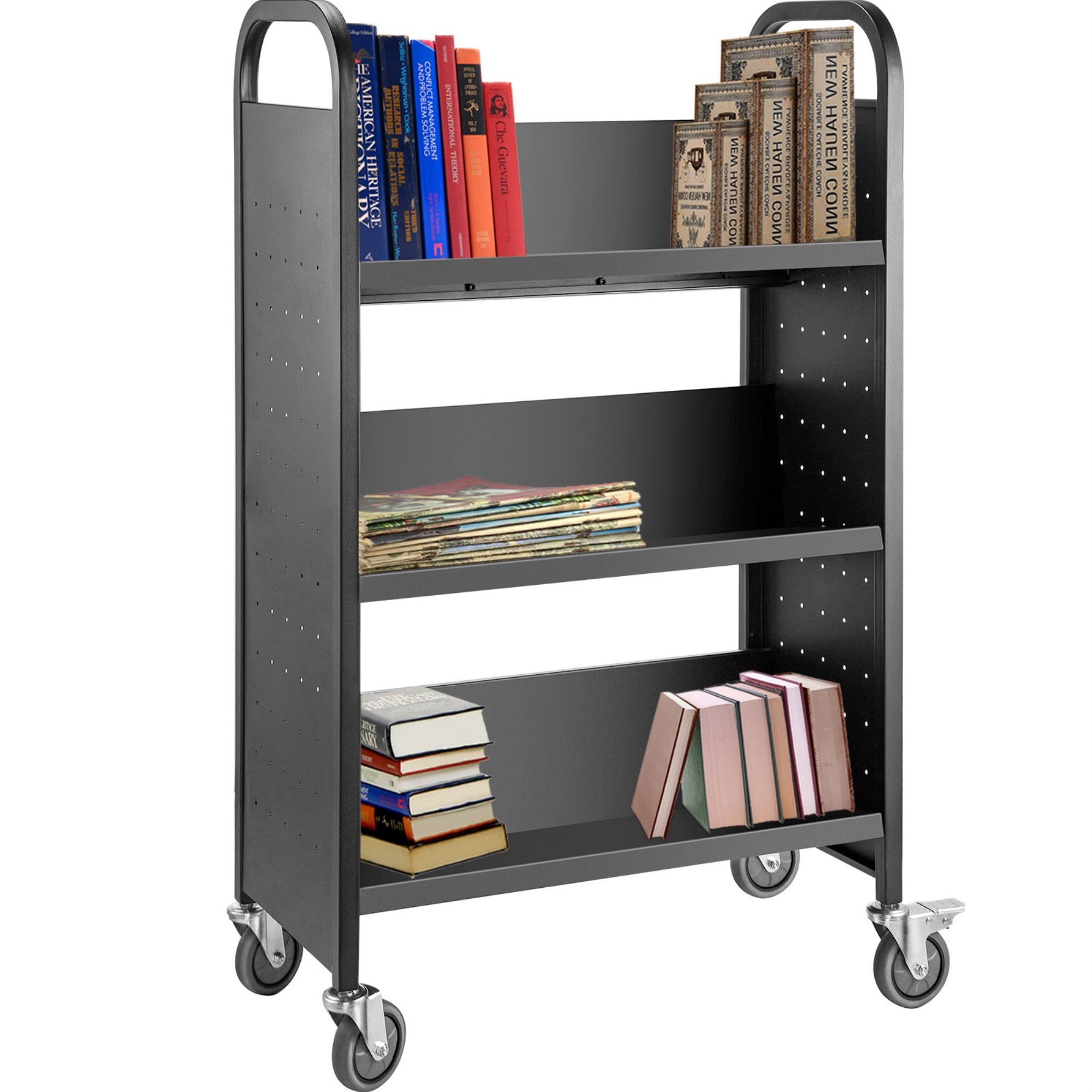VEVOR Book Cart Library Cart 200lb Capacity With Vshaped Shelves In Black