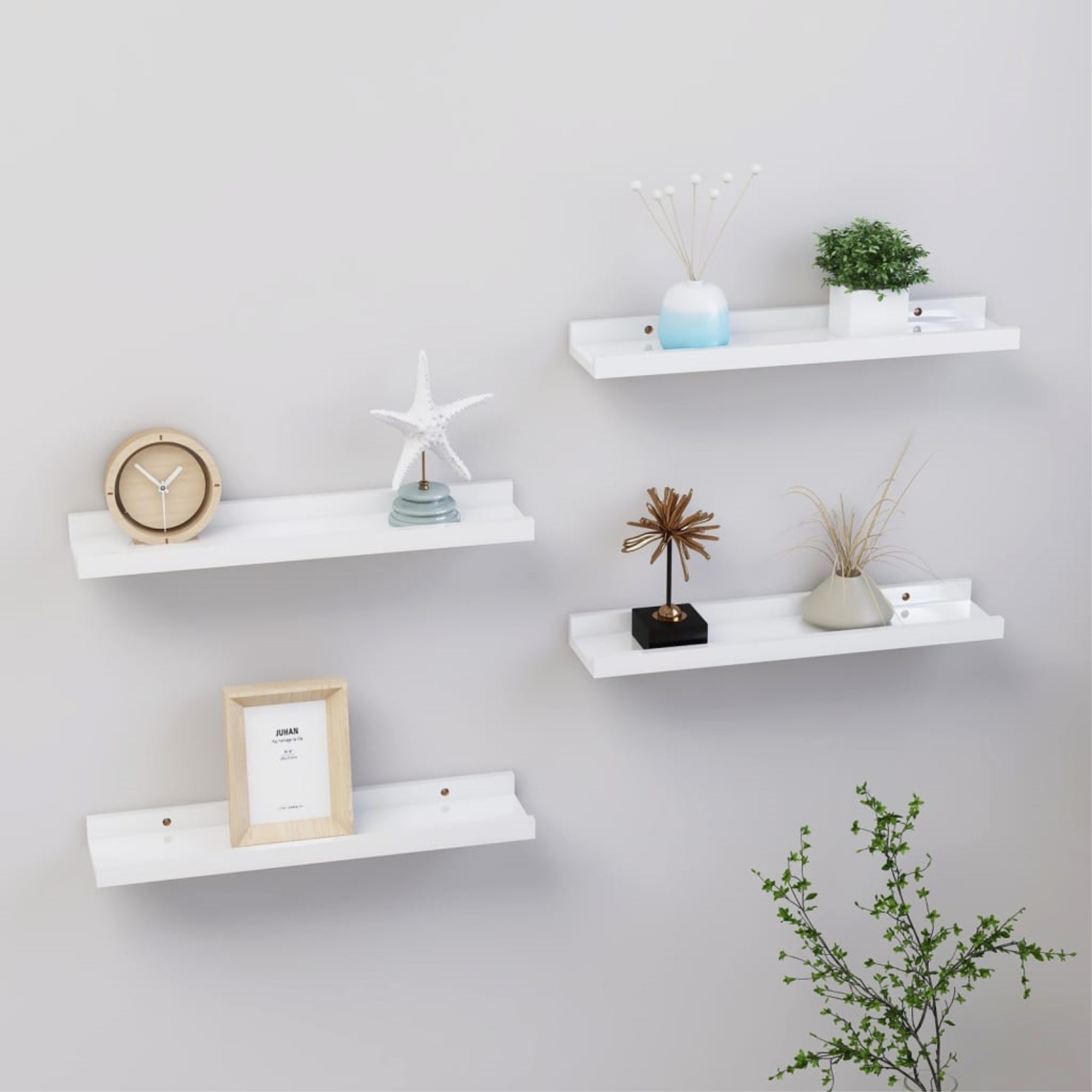 vidaXL Wall Shelves 4 pcs High Gloss White 15.7"x3.5"x1.2"