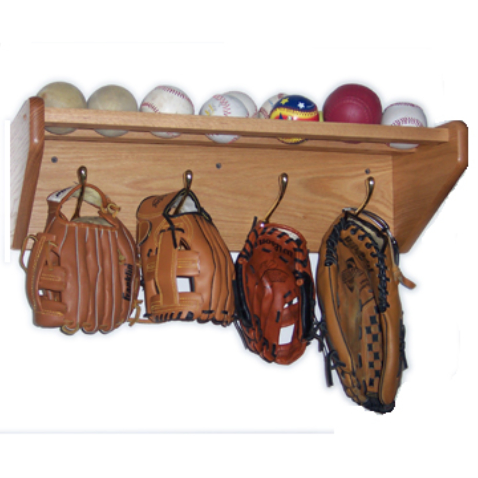 Wooden Mallet 5 Hook Shelf, Nickel Hooks, Medium Oak